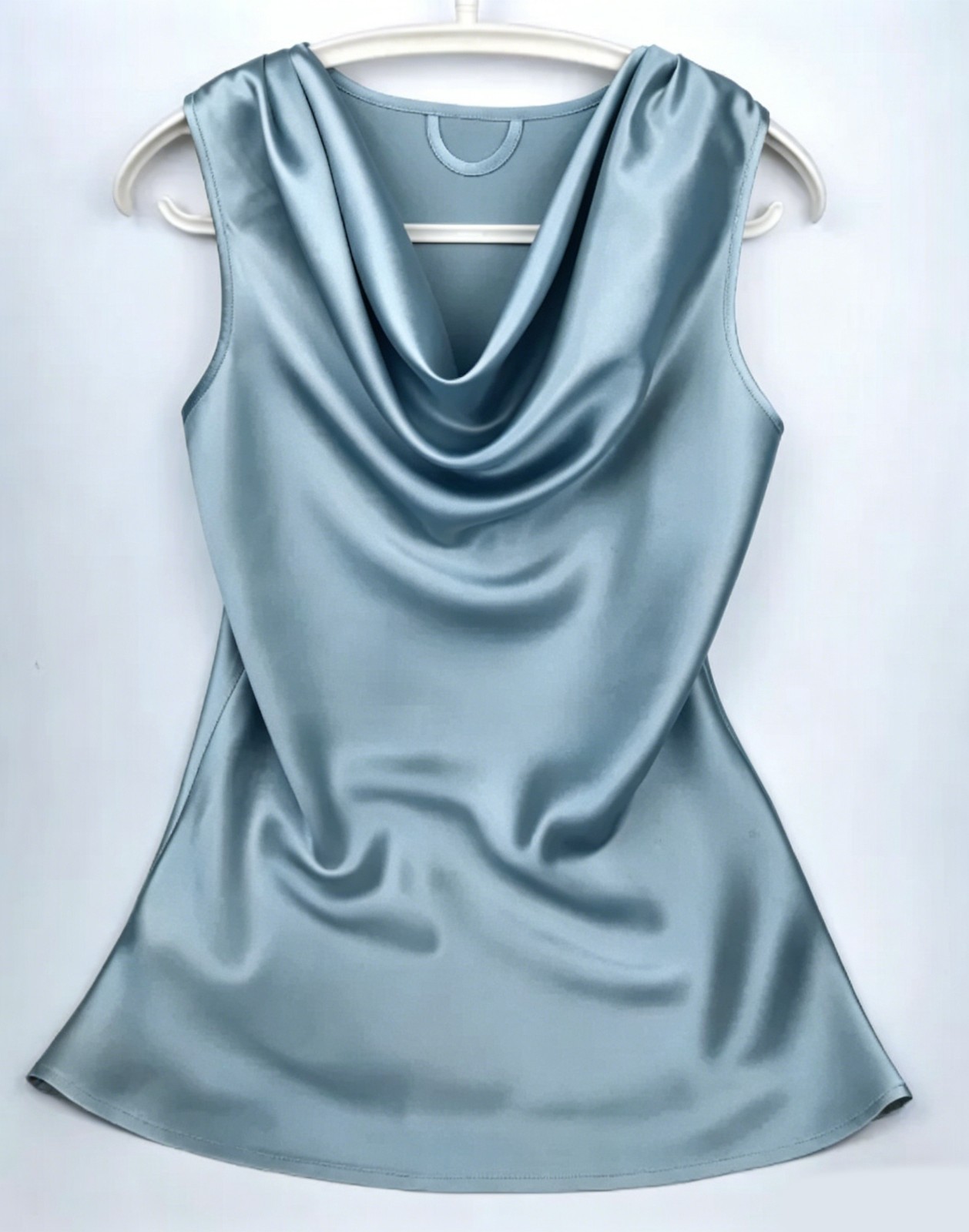 19 Momme Stretch Mulberry Silk Tank Top Women Draped Cowl Neck Satin Silk Blouse