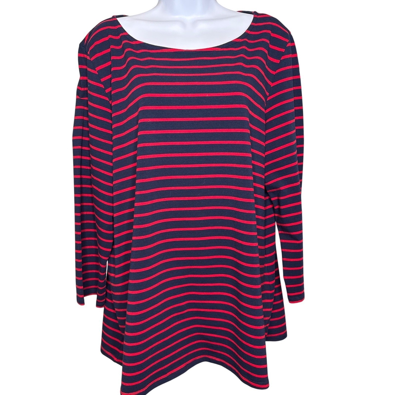 Tuckernuck Womens Navy Red Striped Boat Neck Long Sleeve Top Size XXL Preppy NWT