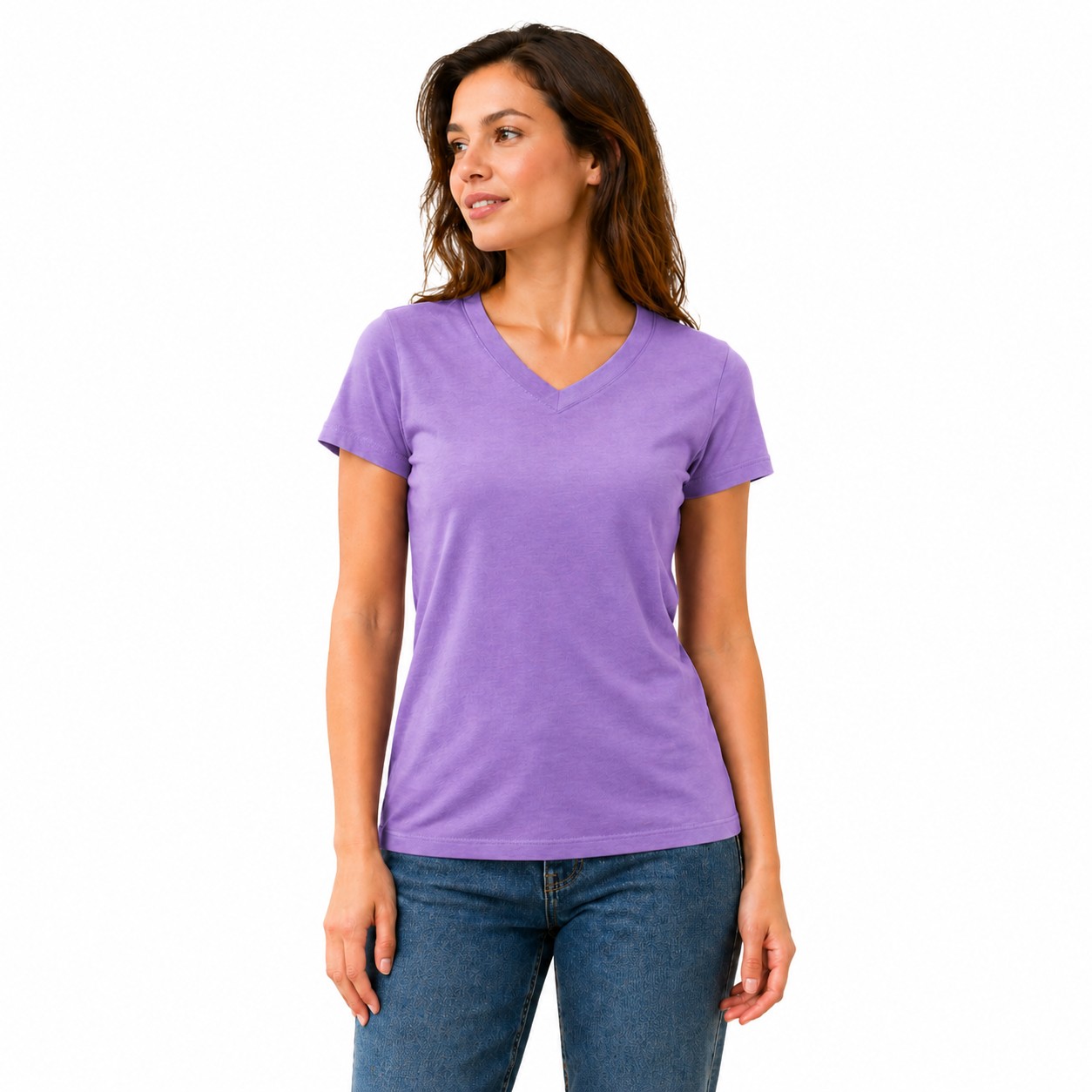 Women’s V Neck Cotton T-Shirt Plain Basic Tee Shirts Everyday Stretch Blank Tops