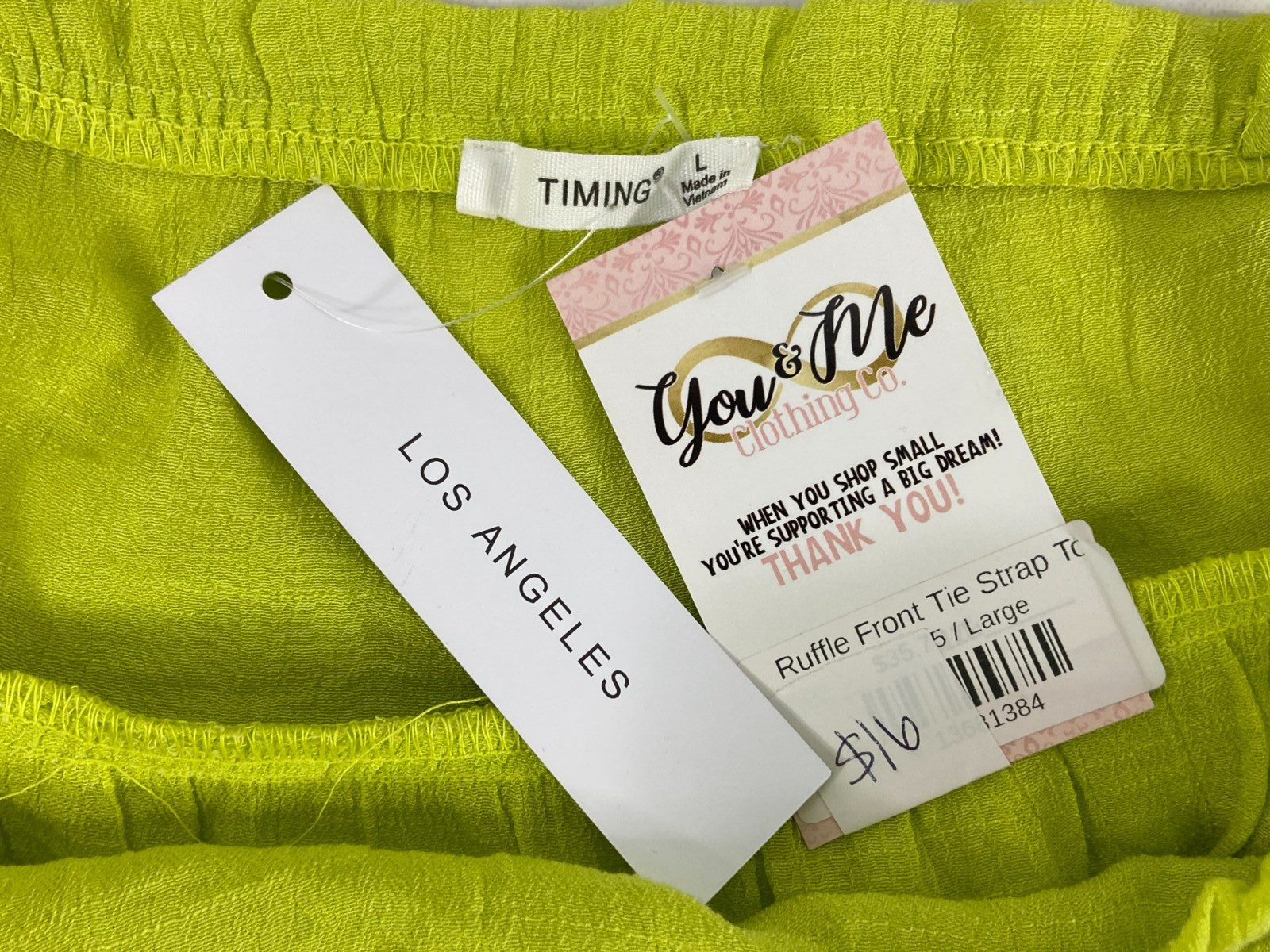 Timing Women Large Ruffle Top Spaghetti Tie Strap Green Casual