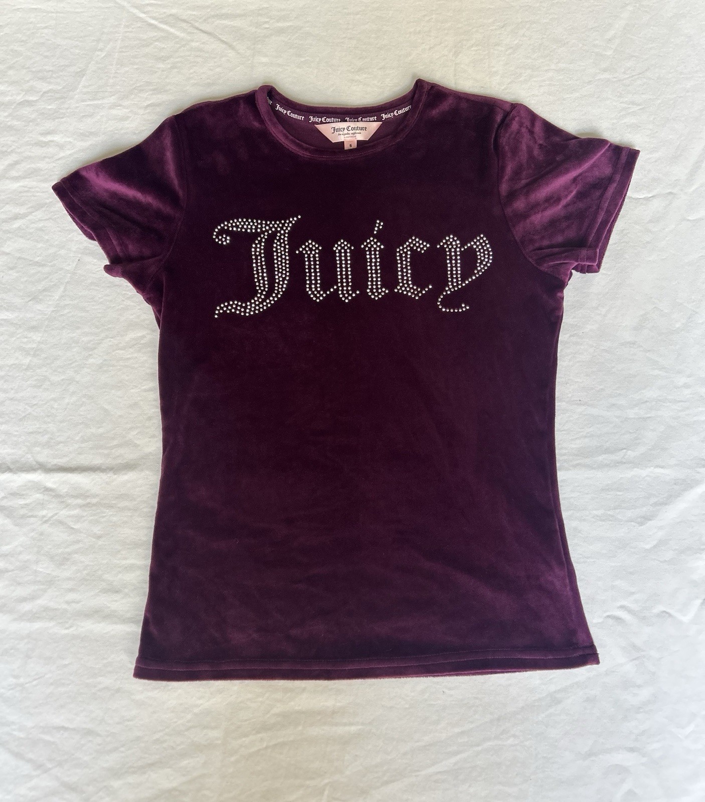 Juicy Couture Purple Velour Rhinestone Logo Tee Y2K Size S