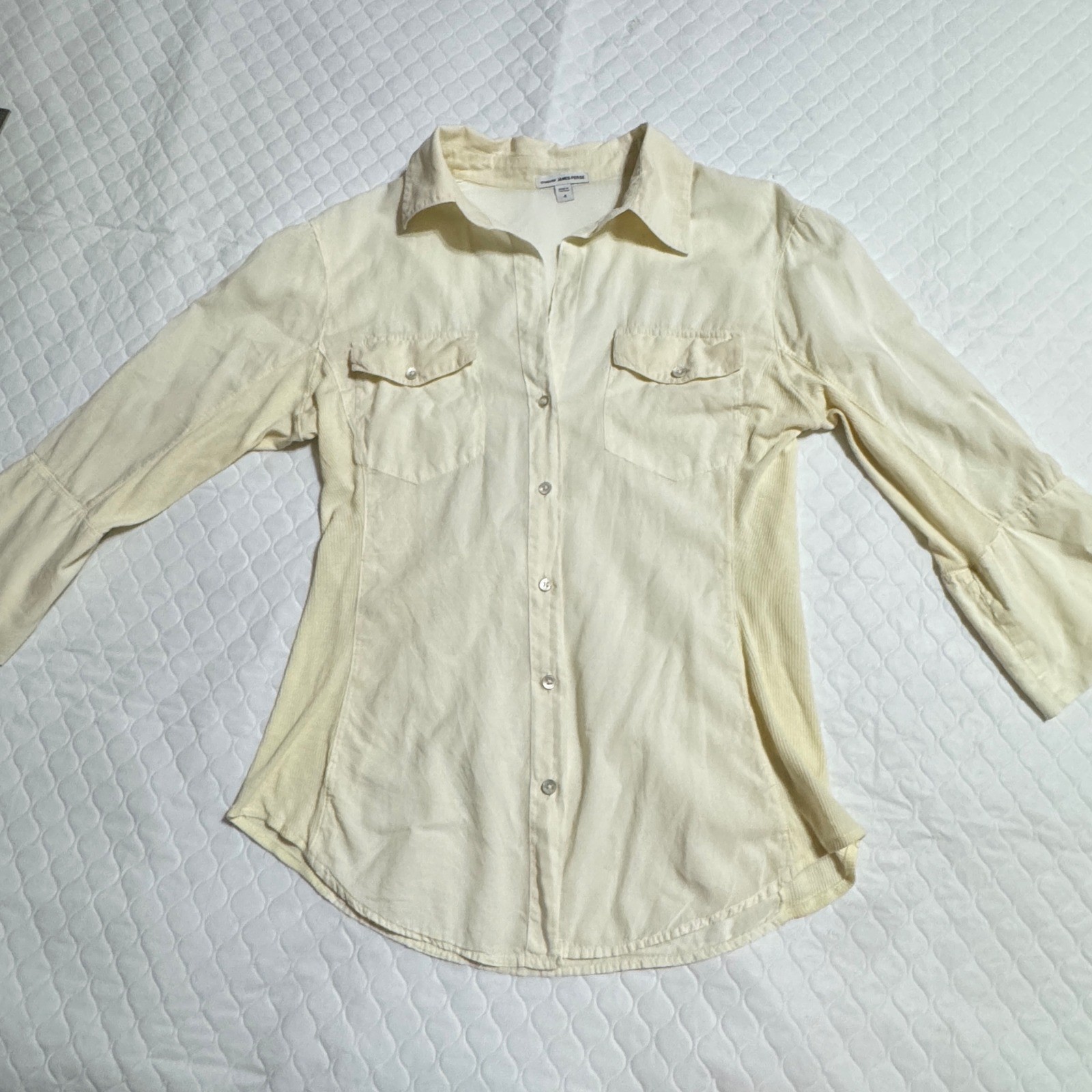 Standard James Perse Pale Yellow Ribbed Panel Utility Button Down Shirt Size 4 L