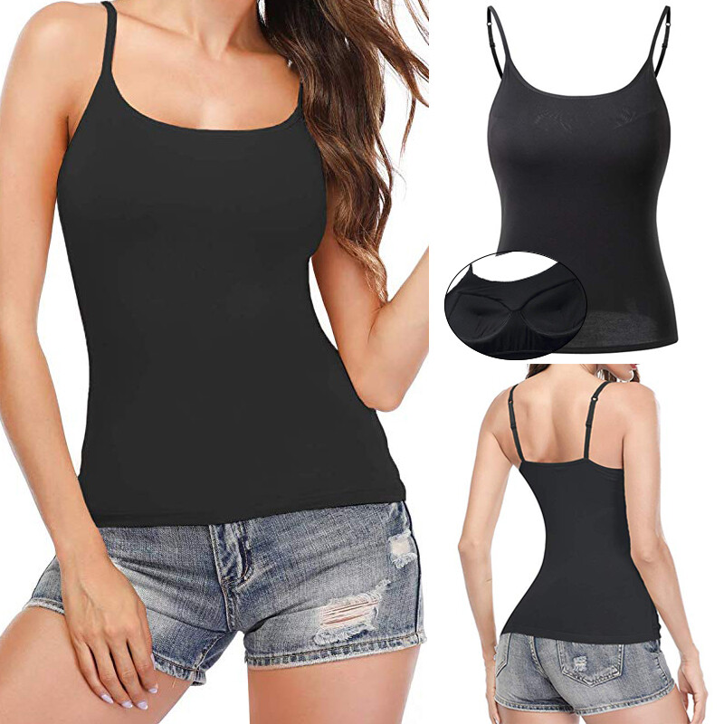Womens Modal Built-in Bra Padded Camisole Yoga Tanks Tops Adjustable Strap US