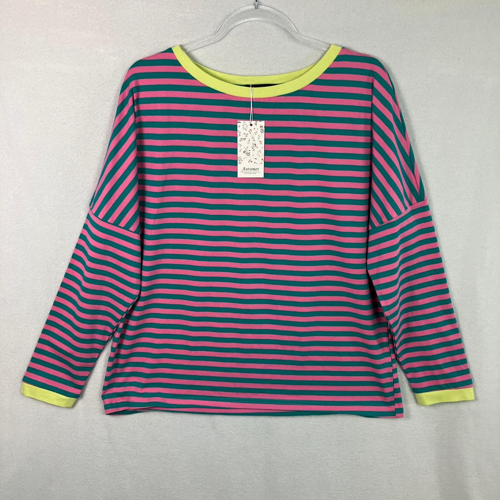 Automet Striped Oversized Long Sleeve Pullover Top Women’s Size M Pink Teal NWT