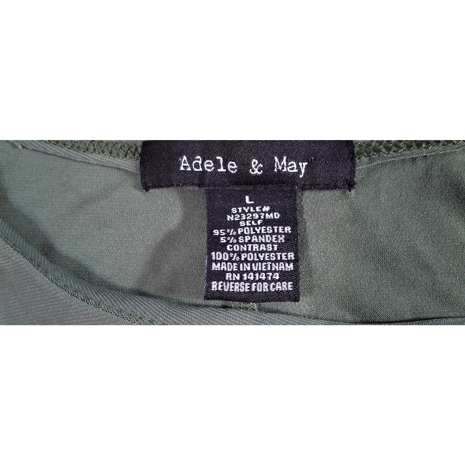 Adele & May Olive Green Top Size Large with Asymmetrical Cap Sleeves Sheer