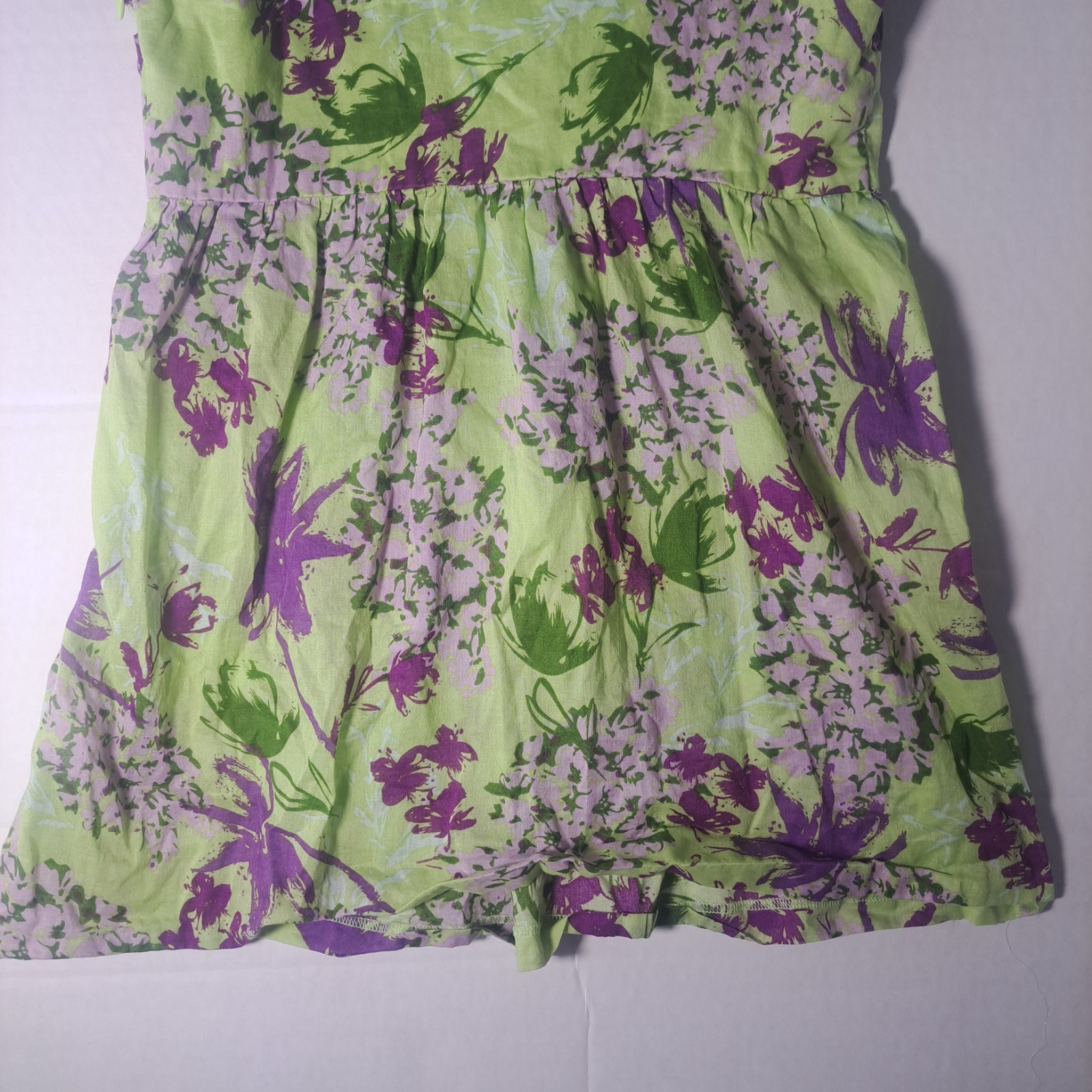 Kensie Y2K Green & Purple Floral Babydoll Top Criss Cross Straps Side Zip Sz XS