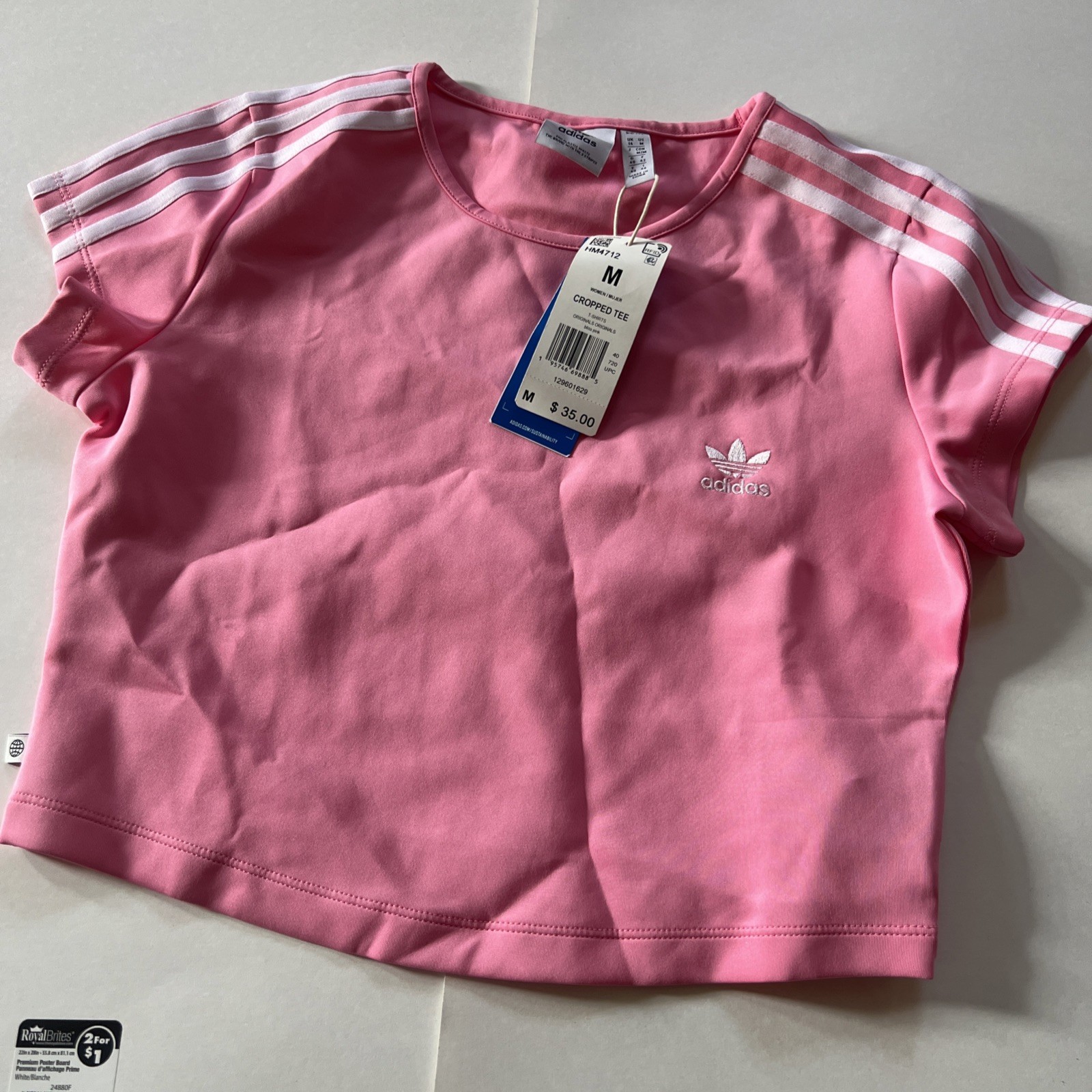 adidas Originals Women’s Pink Cropped T-Shirt Sz M HM4712 $35 Spandex NEW
