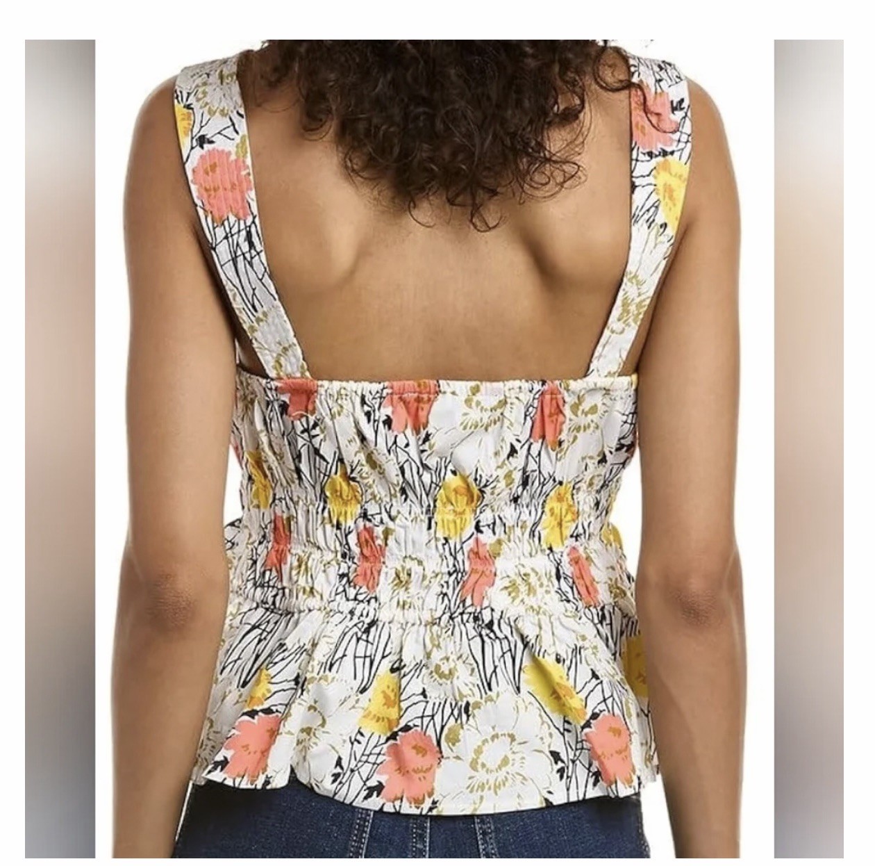 BCBGMAXAZRIA Floral Poplin Top in Gardenia