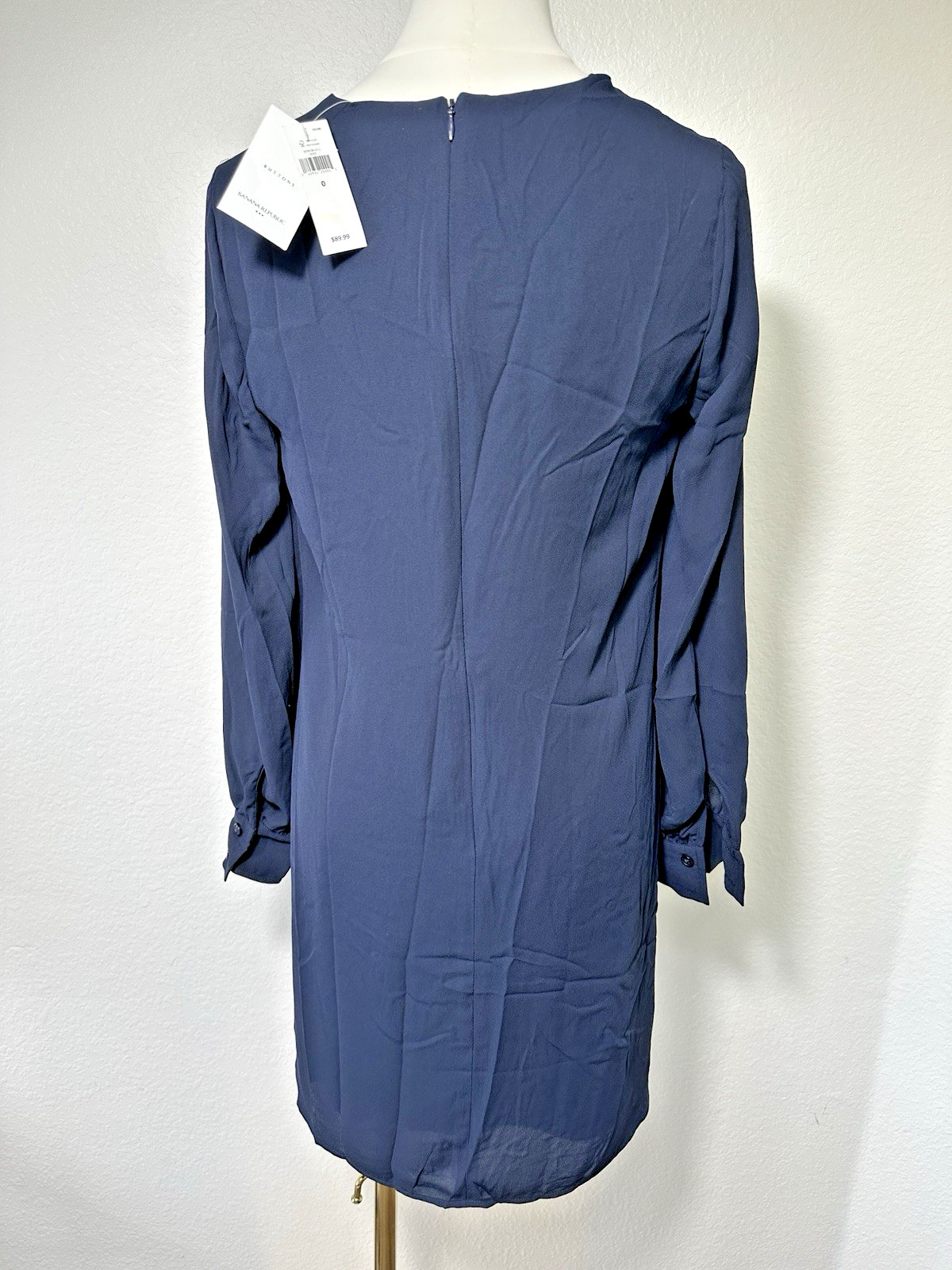 Banana Republic Shift Dress Navy Long Sleeve Crew Neck Mini Size 0 NWT