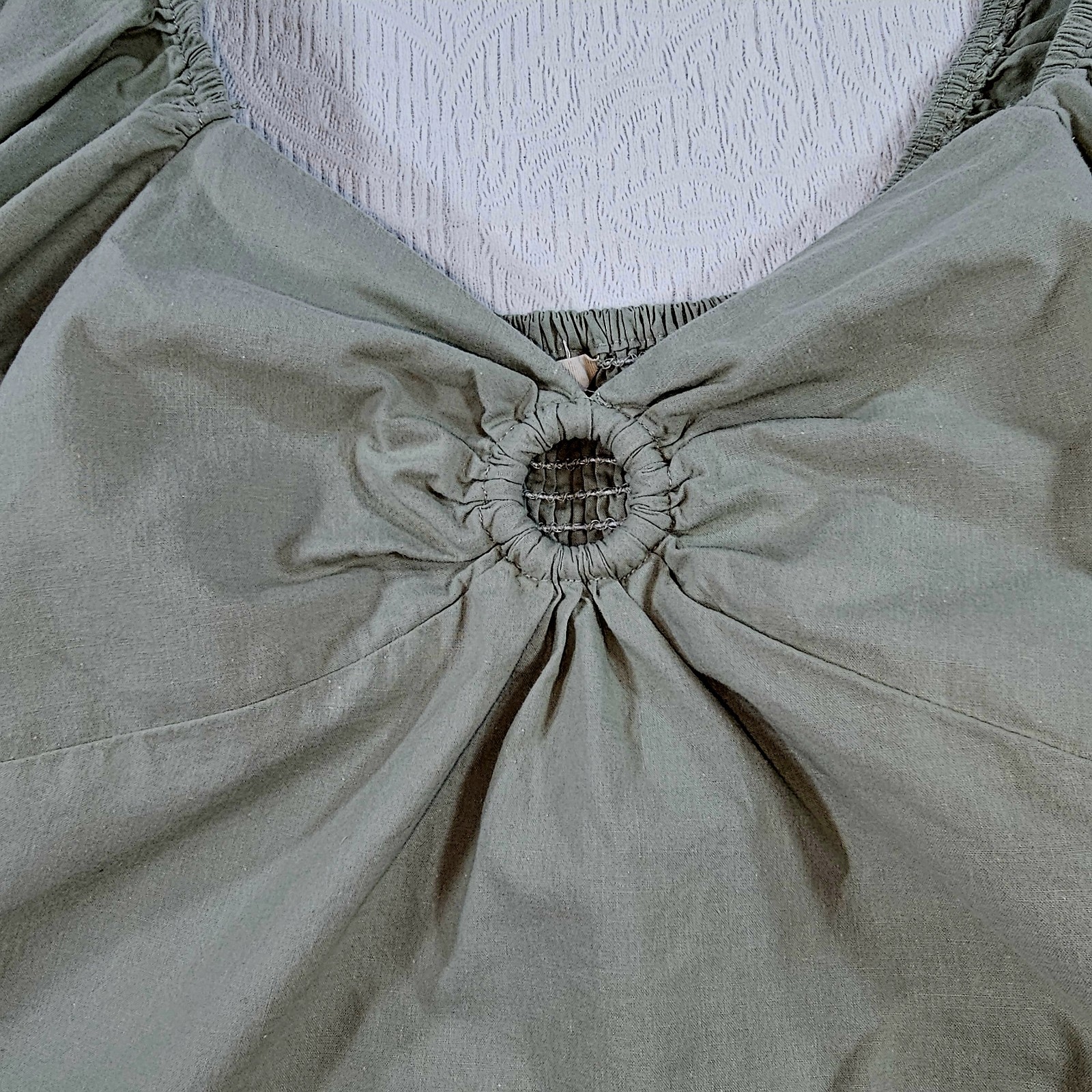 Floral Puff Sleeve Smocked Cropped Top Cottagecore Romantic Peasant Boho Green S