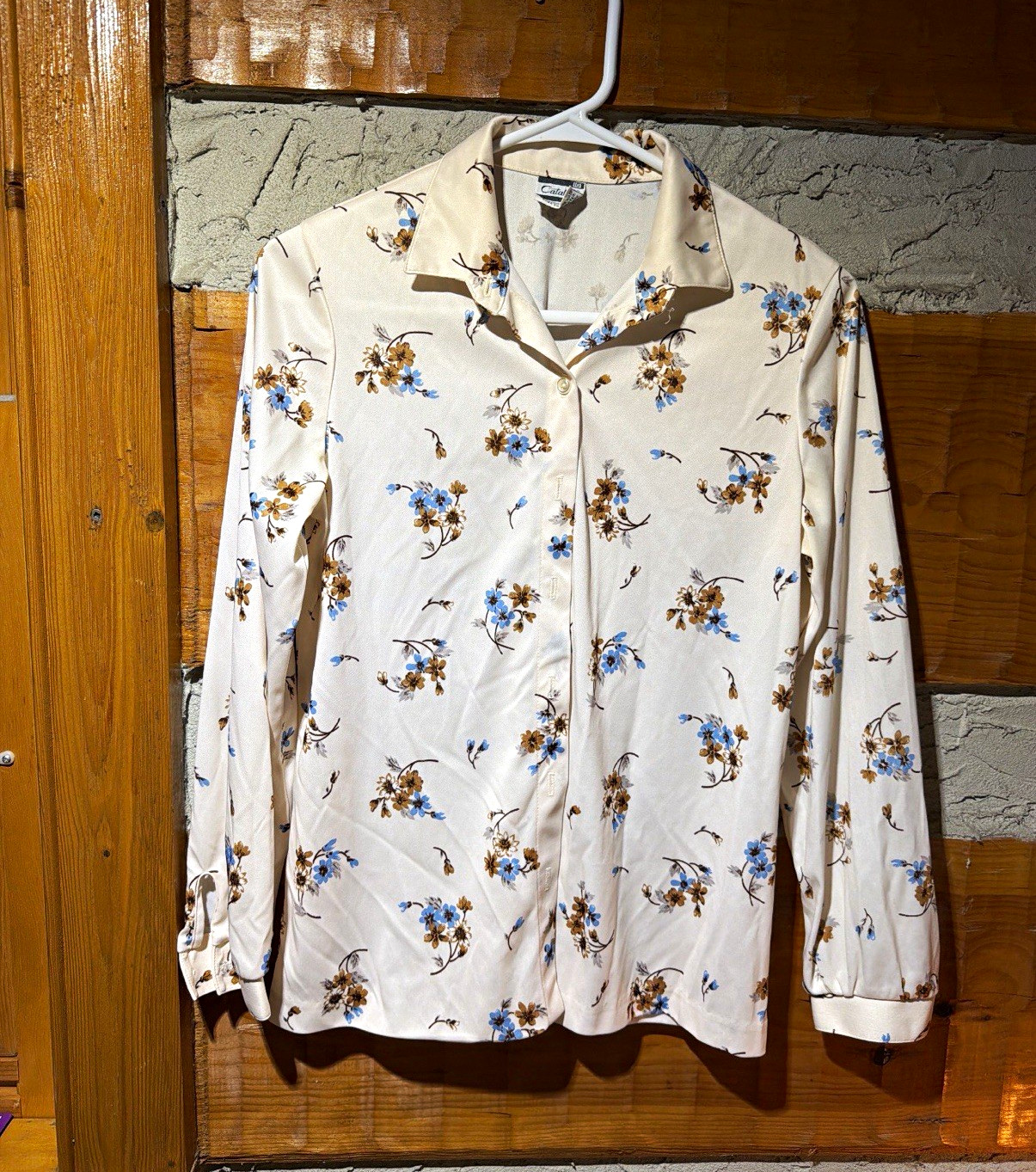 Vintage 1970s Catalina California Floral Button Up Blouse W Size 10 Cottagecore