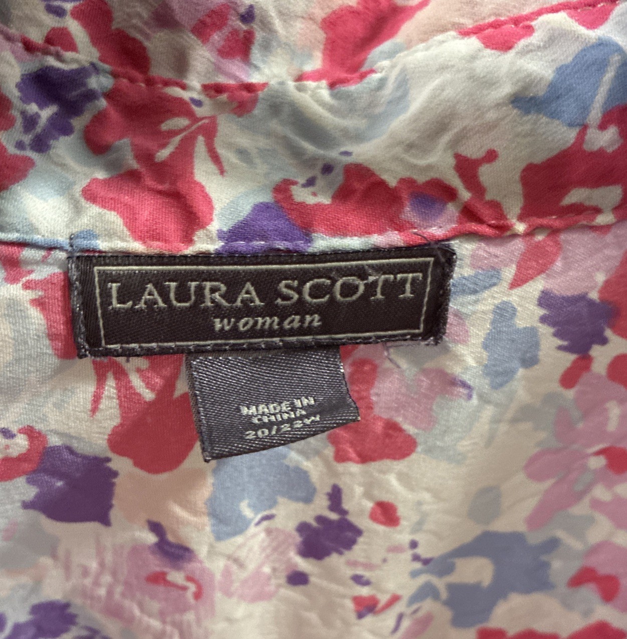 Laura Scott W Sz 20/22 W Pink Floral Tropical V Neck Pockets 3/4 Sleeve Blouse
