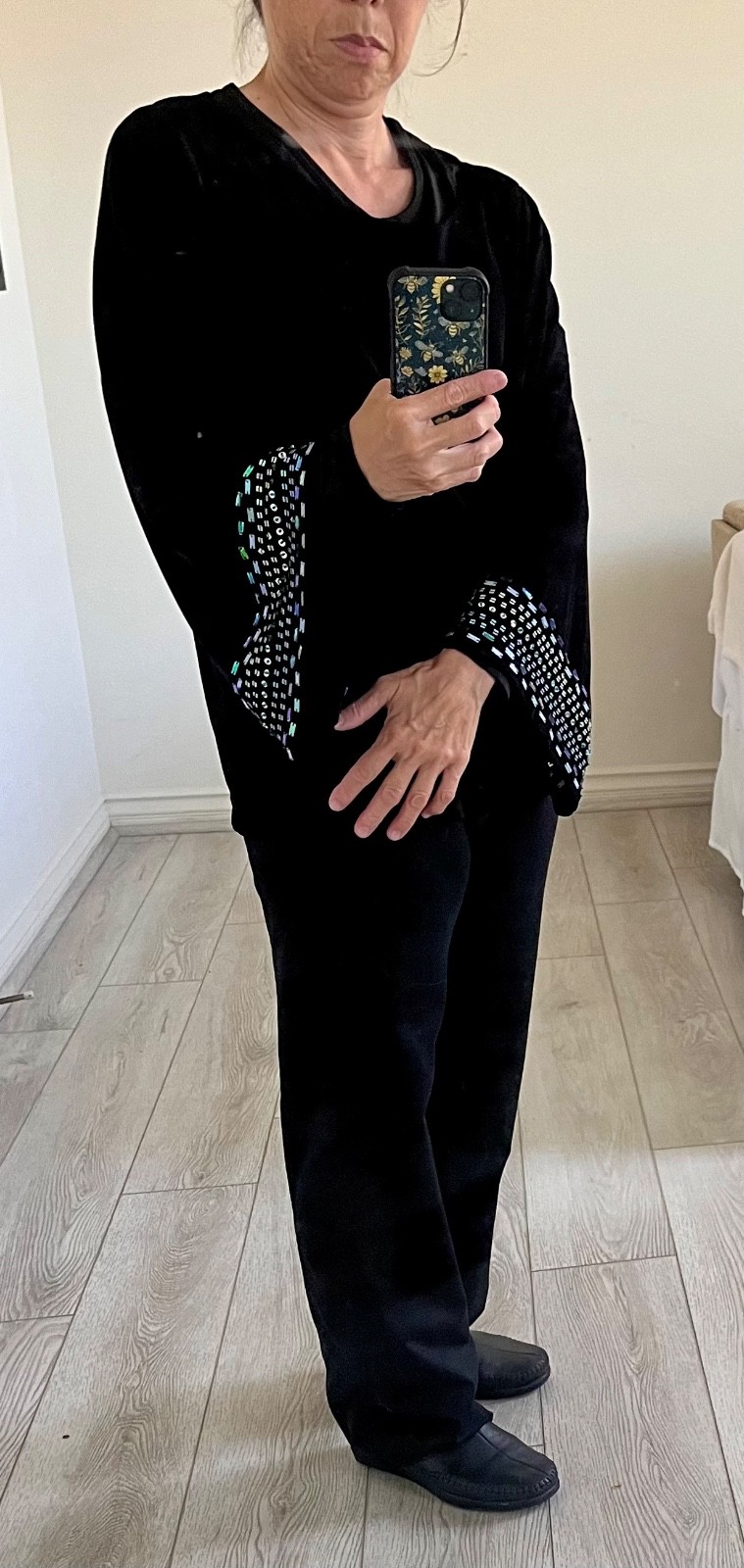 Morgan Cole sequins glitter beaded long sleeve women’s camisole