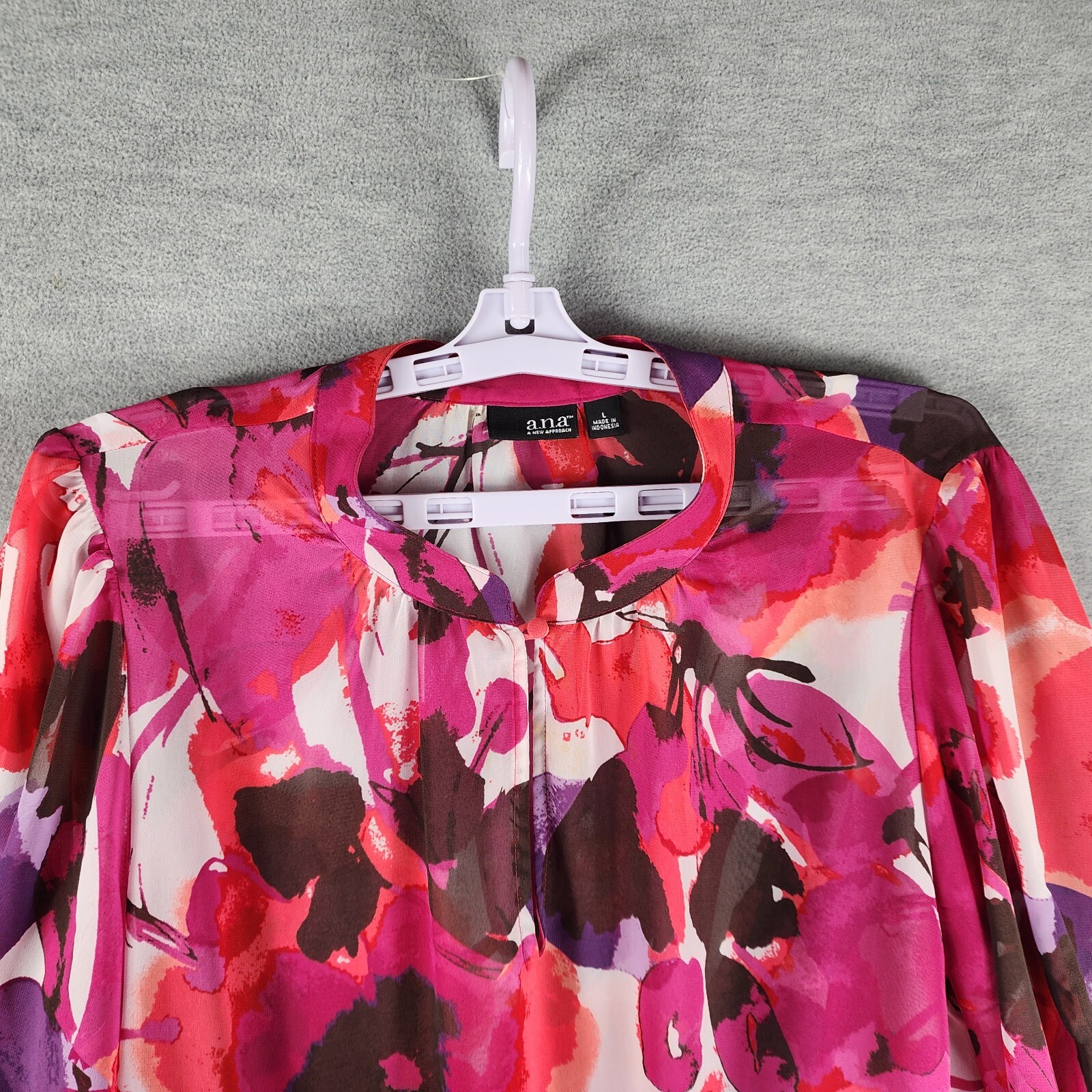 ANA Women Blouse M Multicolor Pink Floral Sheer Chiffon Elastic Waist