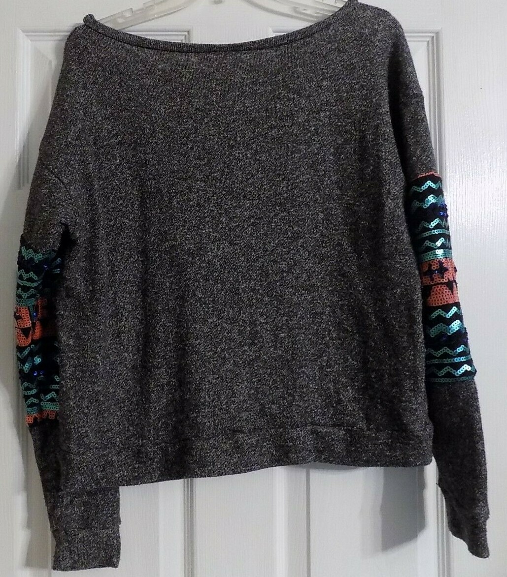 Women’s Long Sleeve SAGE Shirt With Sequins Charcoal Gray Size S