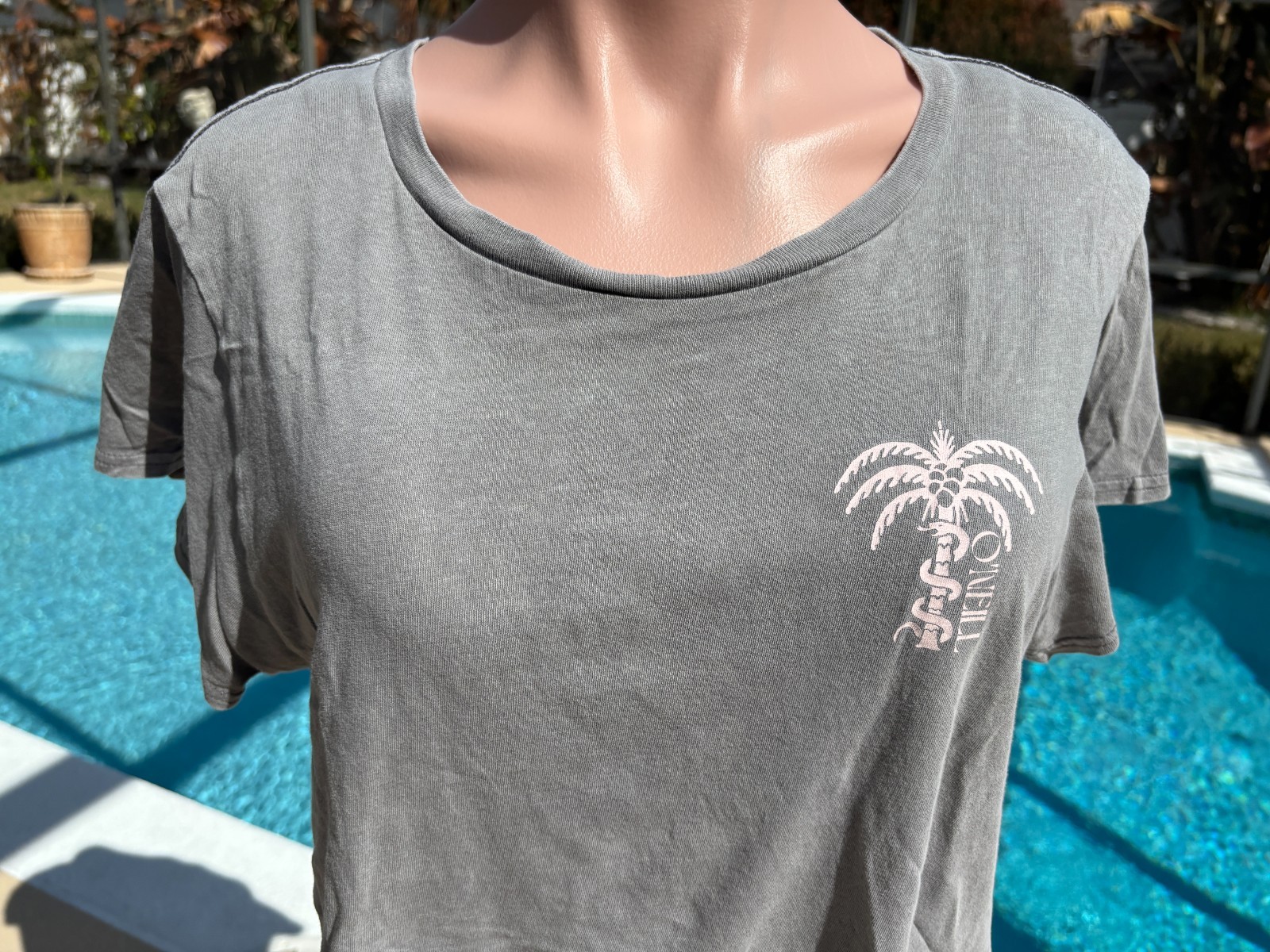 O’Neill Gray SNake Palm Tree T Tee Shirt Womens Top size L/XL