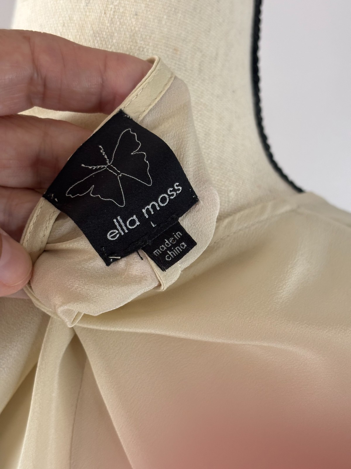Ella Moss 100% Silk Blouse Large Champagne Kimono Sleeve Tie Waist Top Quiet Lux