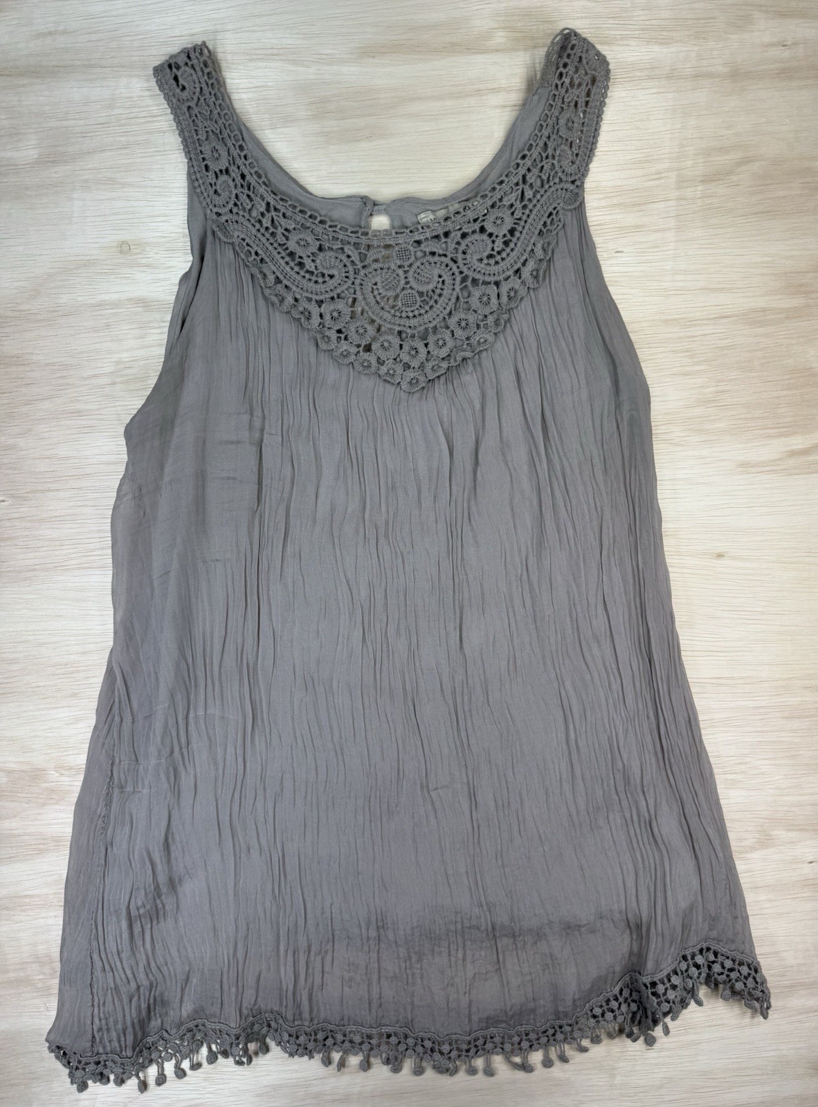 Via Signoria Silk Tank Top Floral Lace Italy Medium Bohemian Festival Crinkle