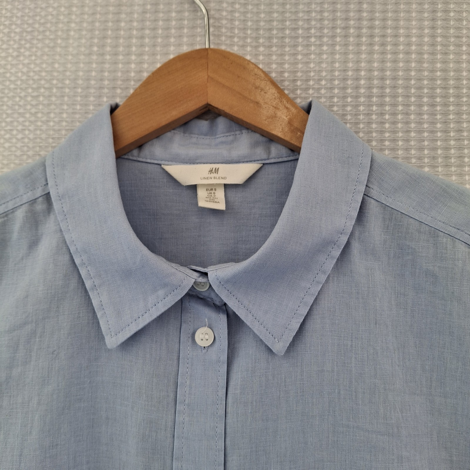 H&M Top Small Pale Blue Linen Cotton Blend Shirt Blouse Worn Once