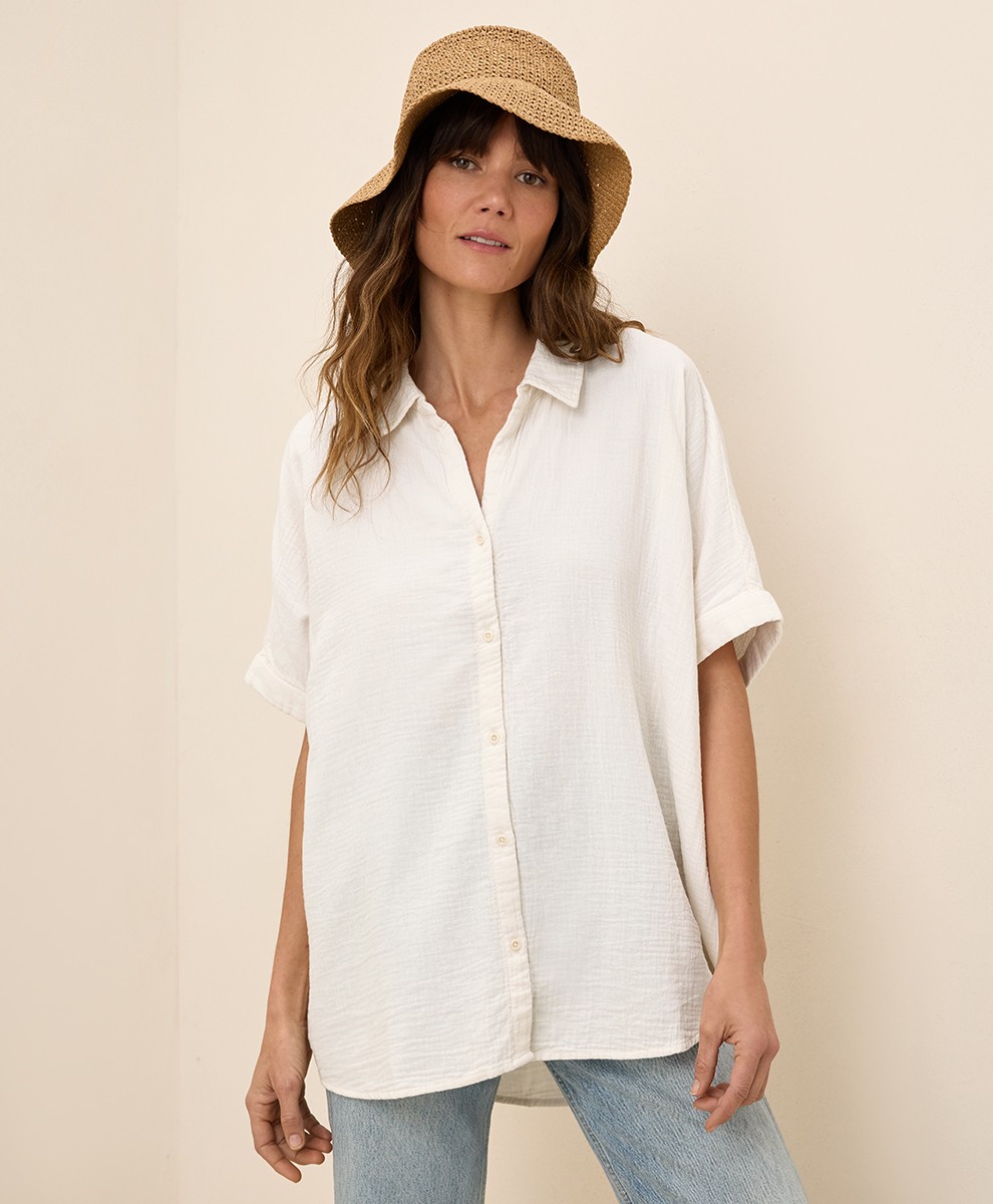 Pact Women’s Coastal Double Gauze Oversized Shirt Sea Salt X-Small/Small Top