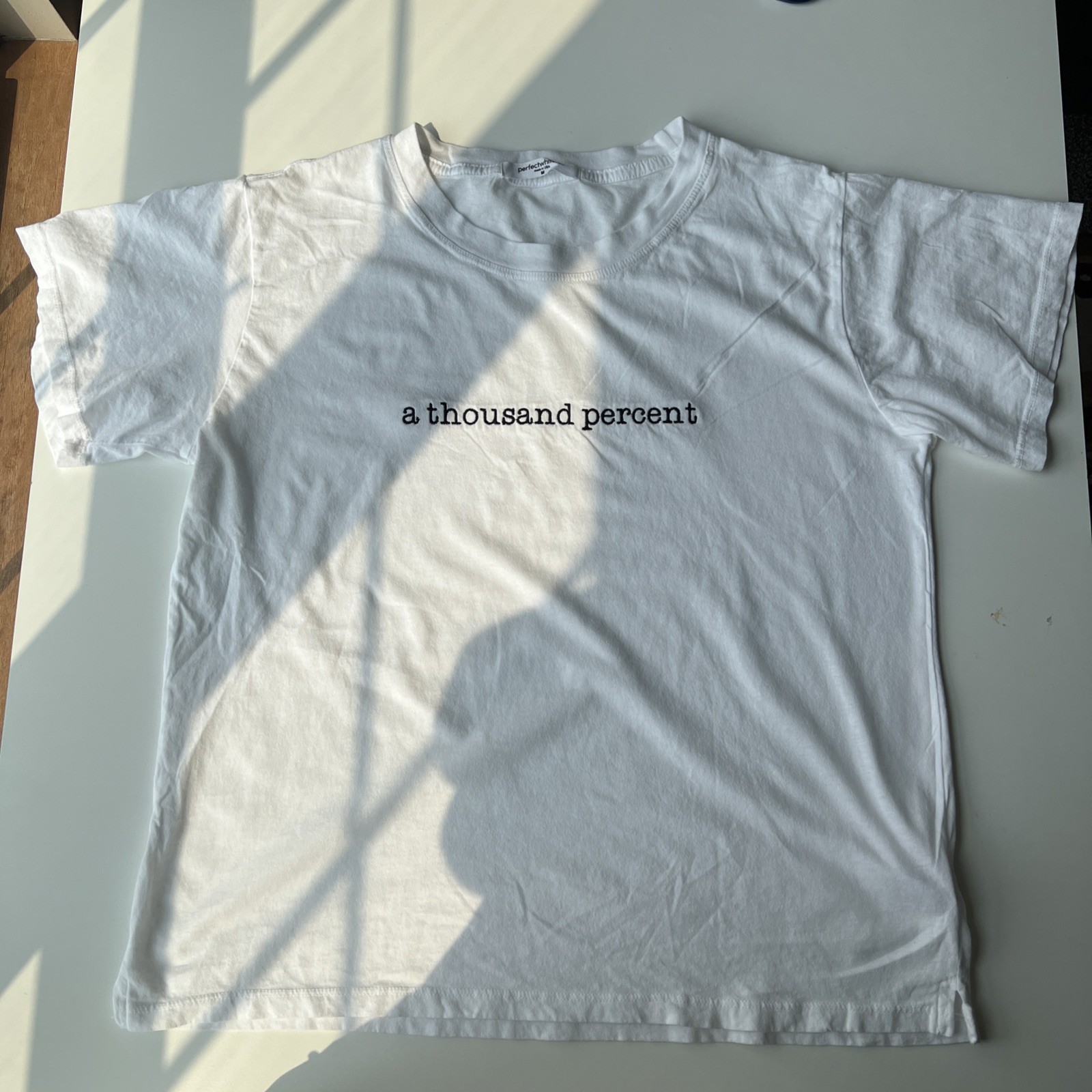 Perfect White Tee Crew Neck T Shirt M White Graphic Text Made In USA Cotton