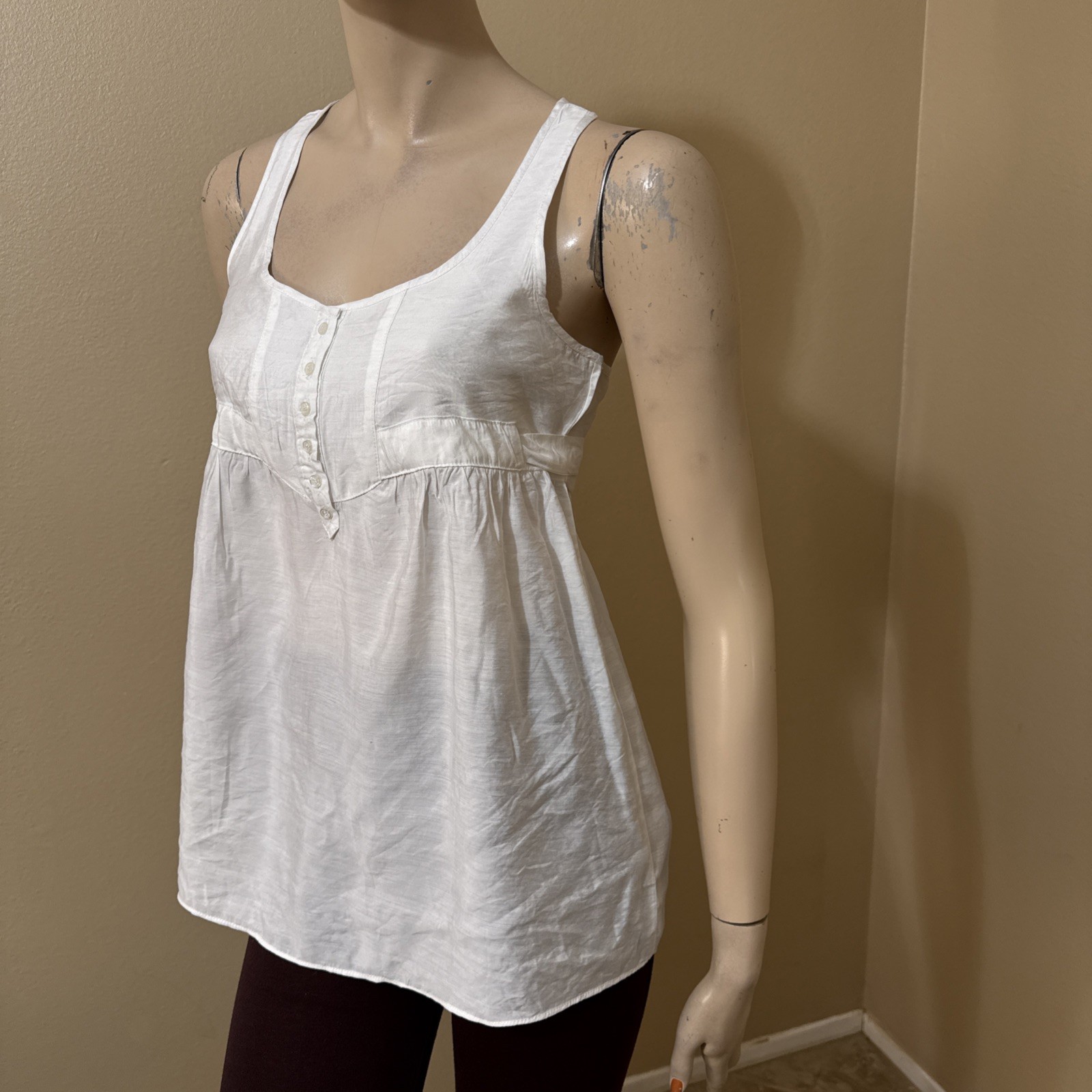 Women’s White Rayon Casual Summer Open Sheer Button Tied Size M Blouse Top Tunic