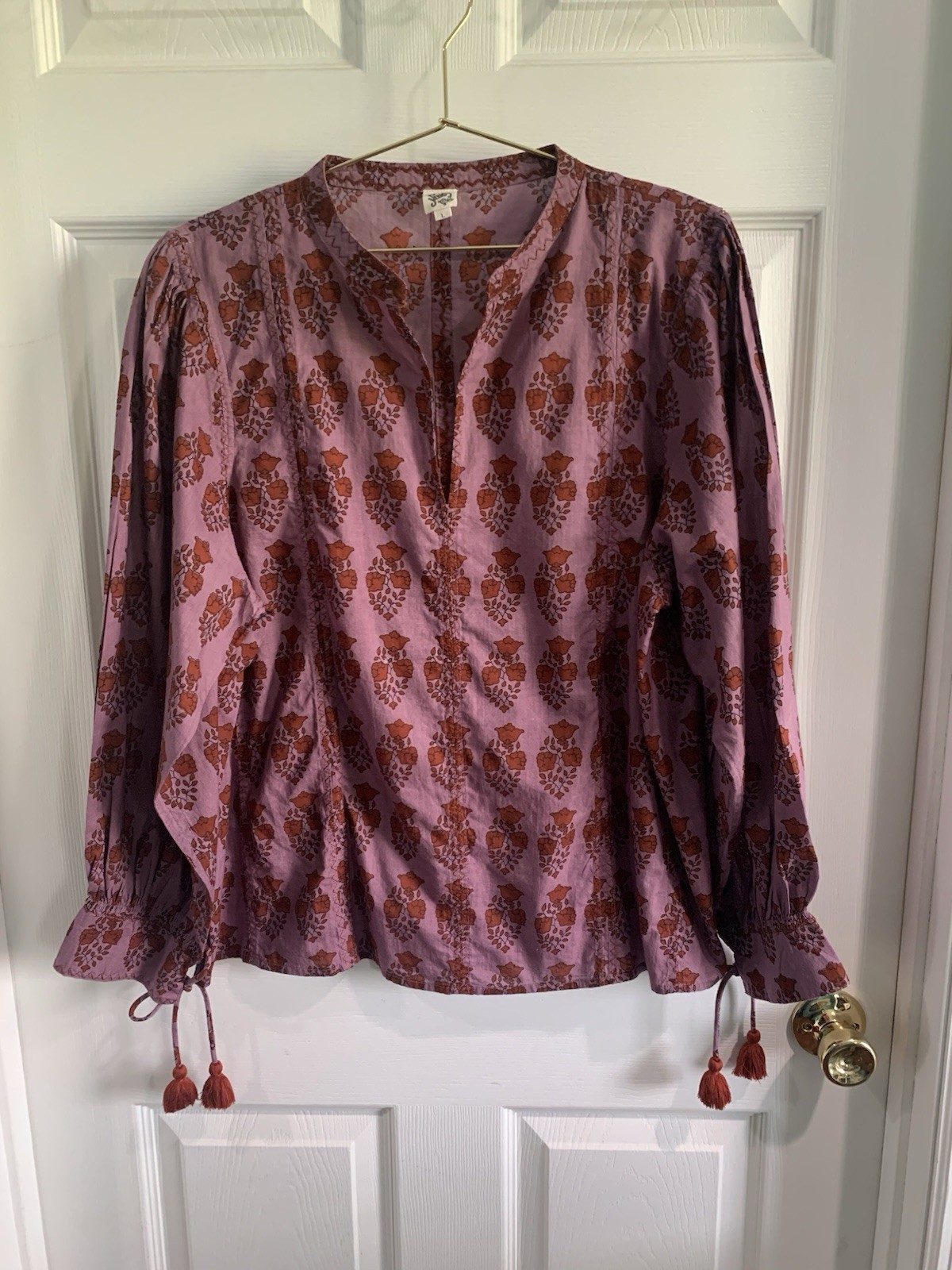 Ivy Jane Women’s Pullover Top Blouse Size Large L Plum Vibrant Orange Floral