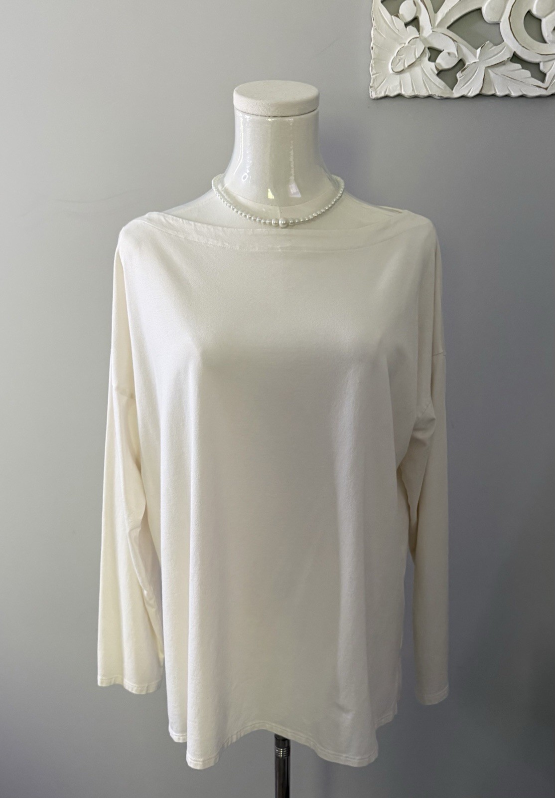 J. Jill Ivory Luxe Supima Boat Neck Tee L Supima Cotton Modal Rayon Spandex