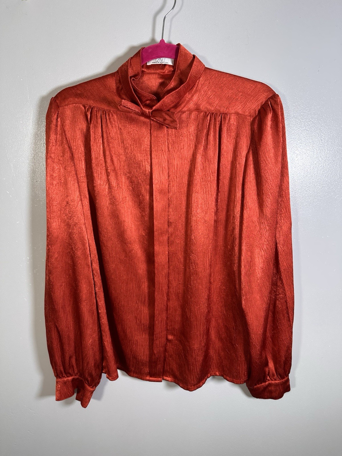 Vintage Satin Bow Tie Blouse Size 14-16 Planet