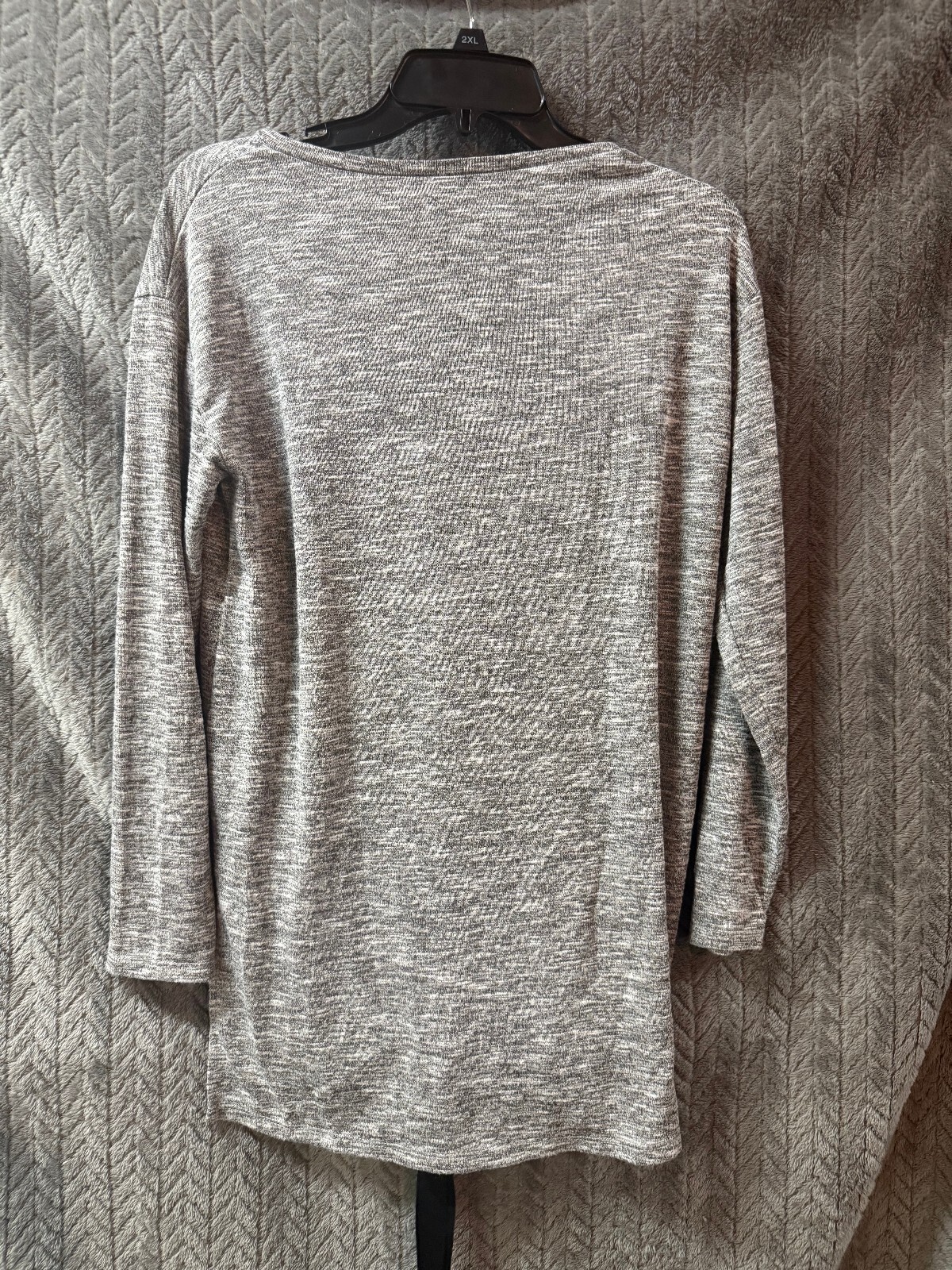 Alison Andrews Medium Gray Long Sleeve Knit Top with Front Drawstring Detail