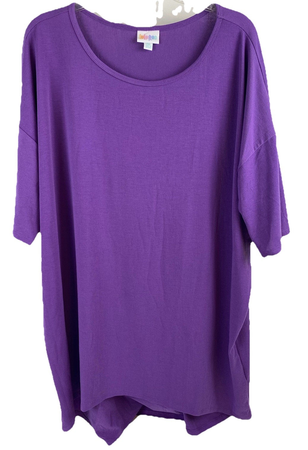 LulaRoe tunic short sleeve purple stretch top measures 4X (see pictures)