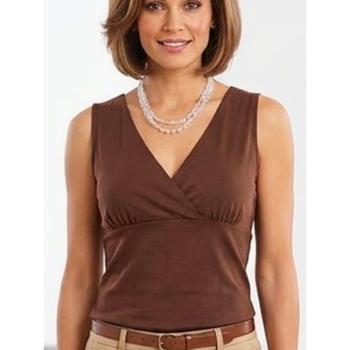 CABI #939 Brown Sleeveless Surplice V-Neck Top S Chic Layering