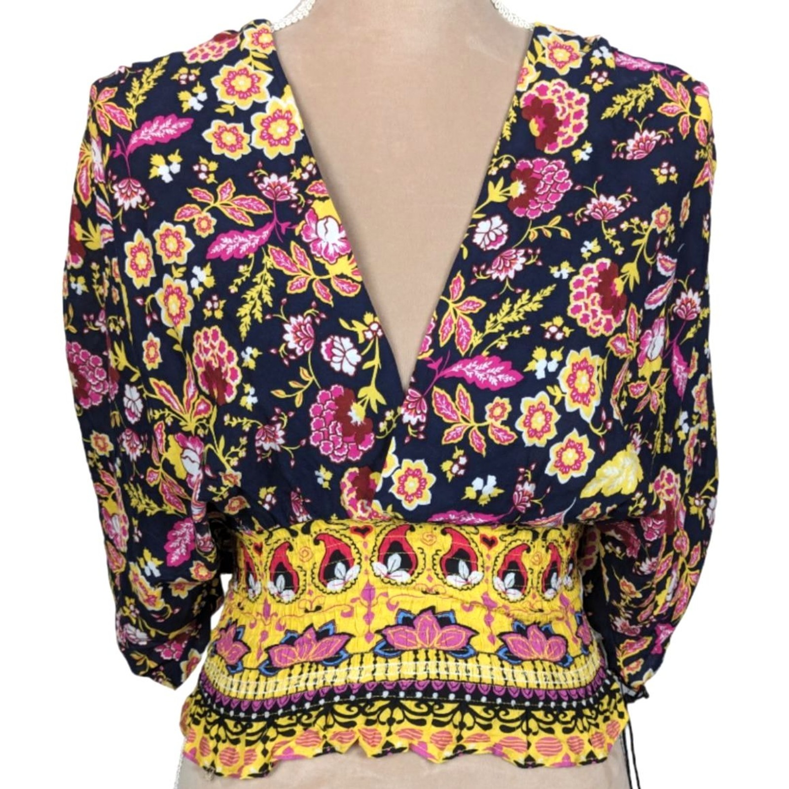 MILK & HONEY Boho Cottage Festival Hippie Colorful Smocked Top Medium NWT