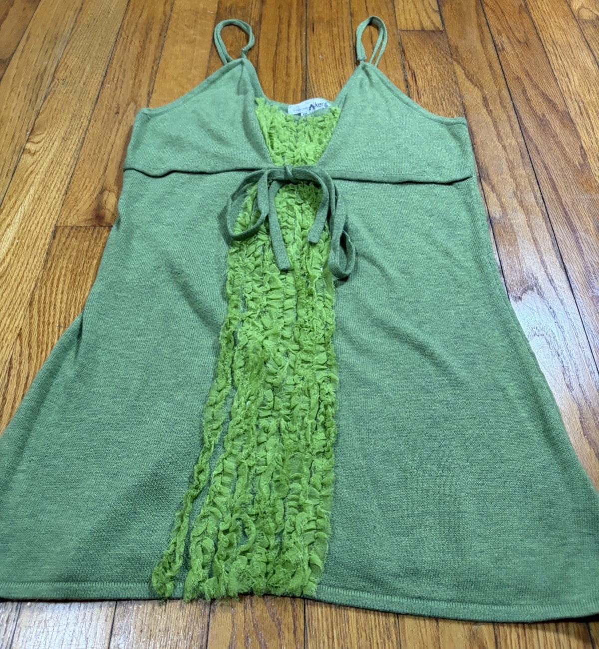 Kenzie Green Cami Babydoll Top Ruffle Sequin Tie-front Y2K Fairycore Boho Large