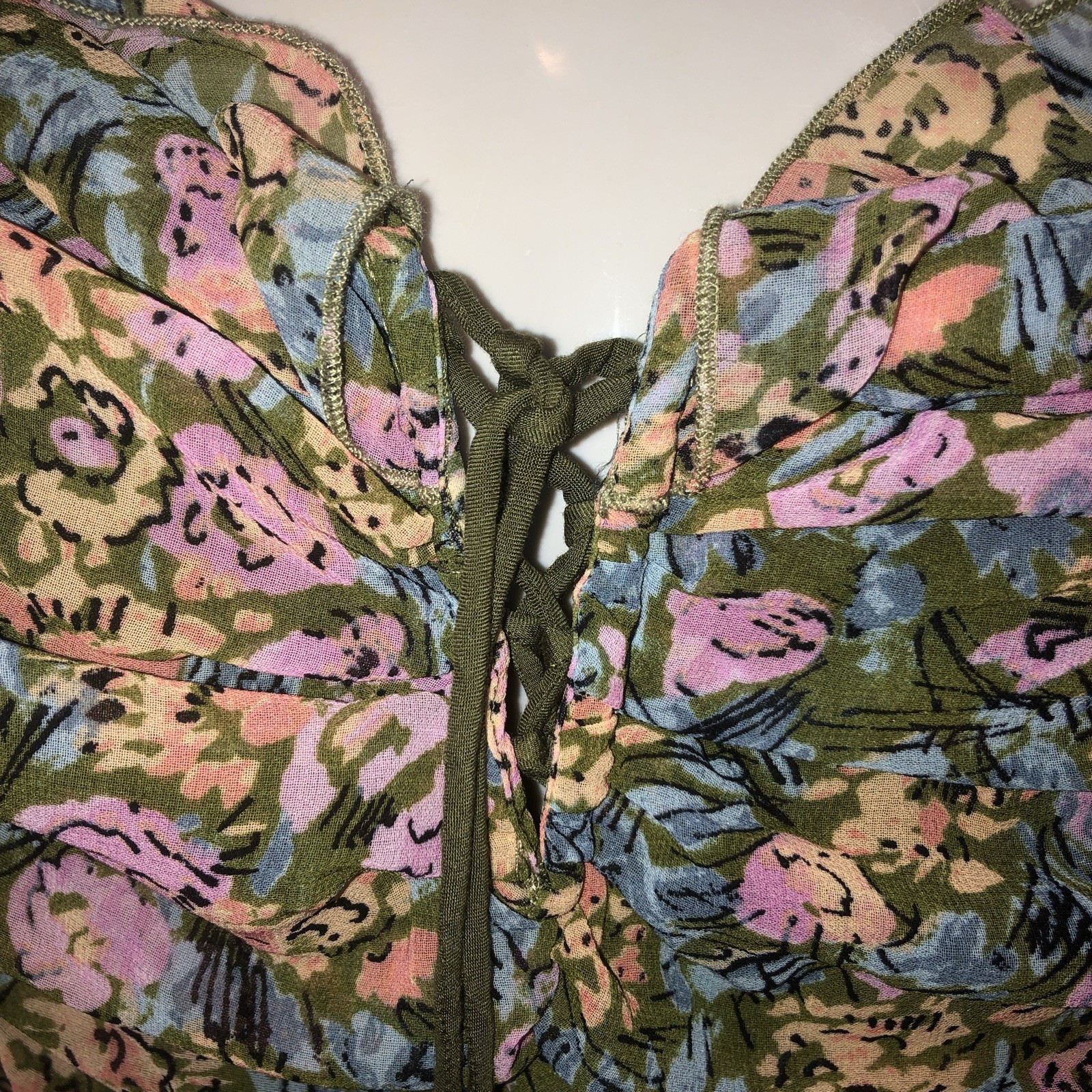 Free People Women Small Mabel Print Blouse Garden Combo Balloon Sleeve Smocked S