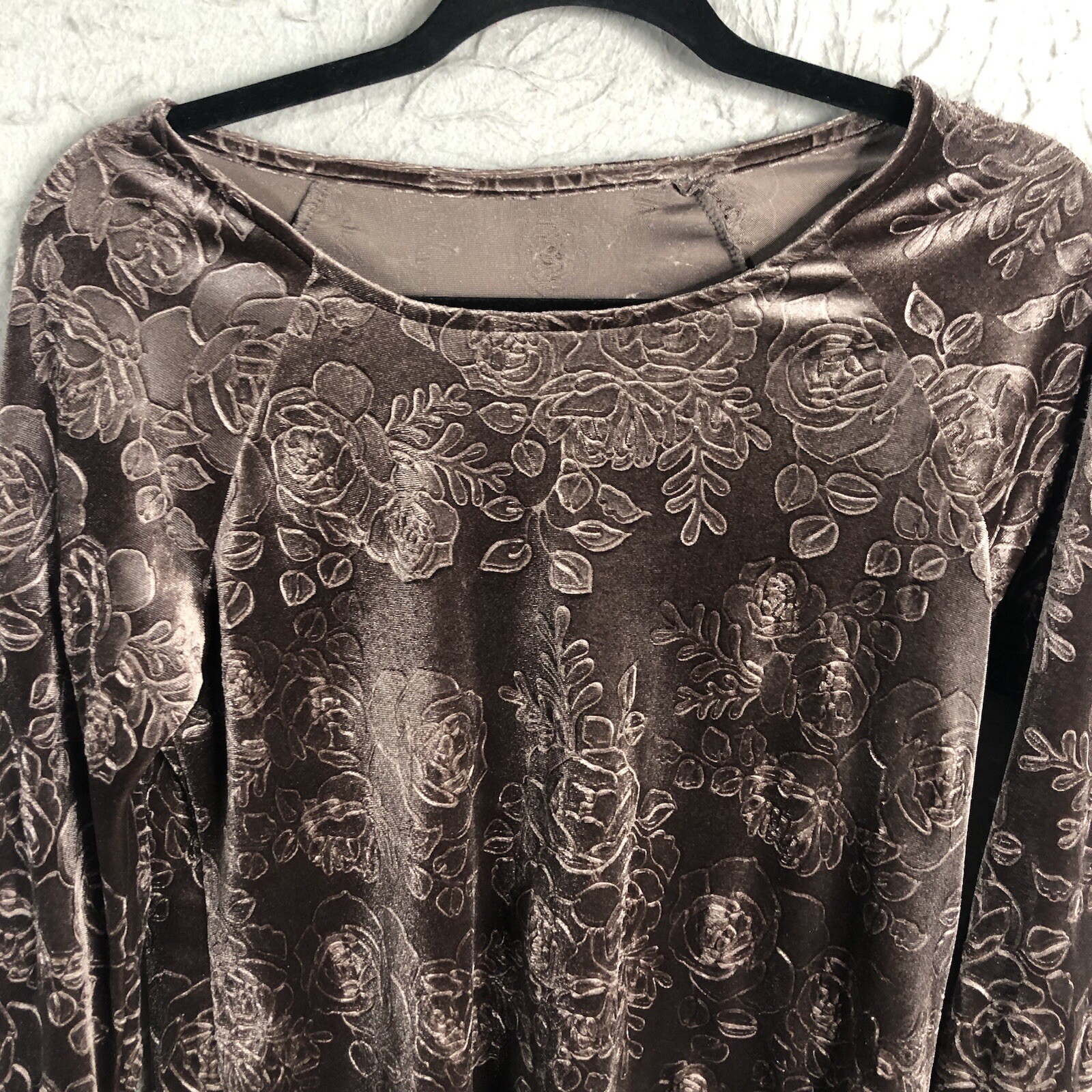 Vintage Y2K Velvet Top Womens Small Purple Floral Embossed Retro Fairy Stretch