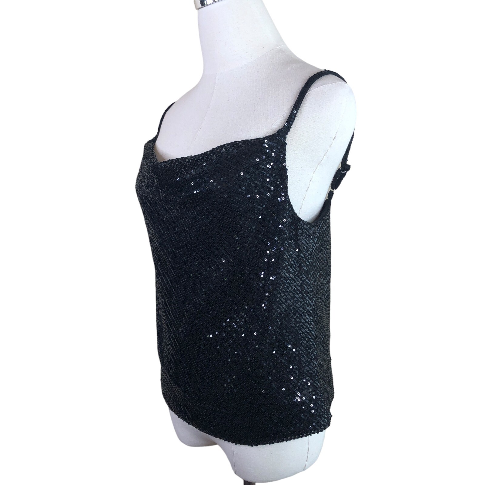 Nasty Gal Cami Top Womens 4 Black Sequin Cowl Neck Tank Adjustable Strap Lined