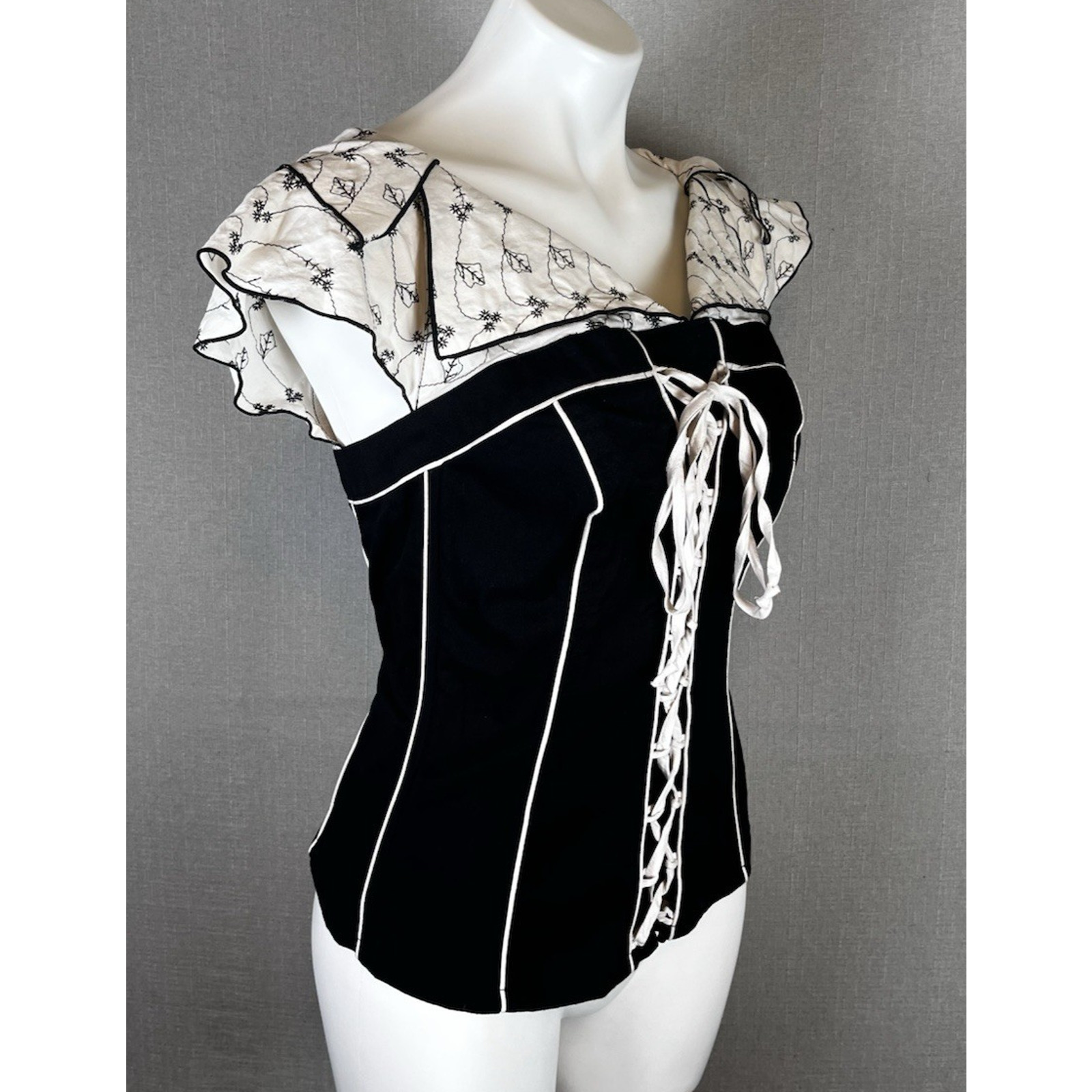 VTG Tripp NYC Black White Floral Corset Top Womens Plus Size 0 Large vs XL