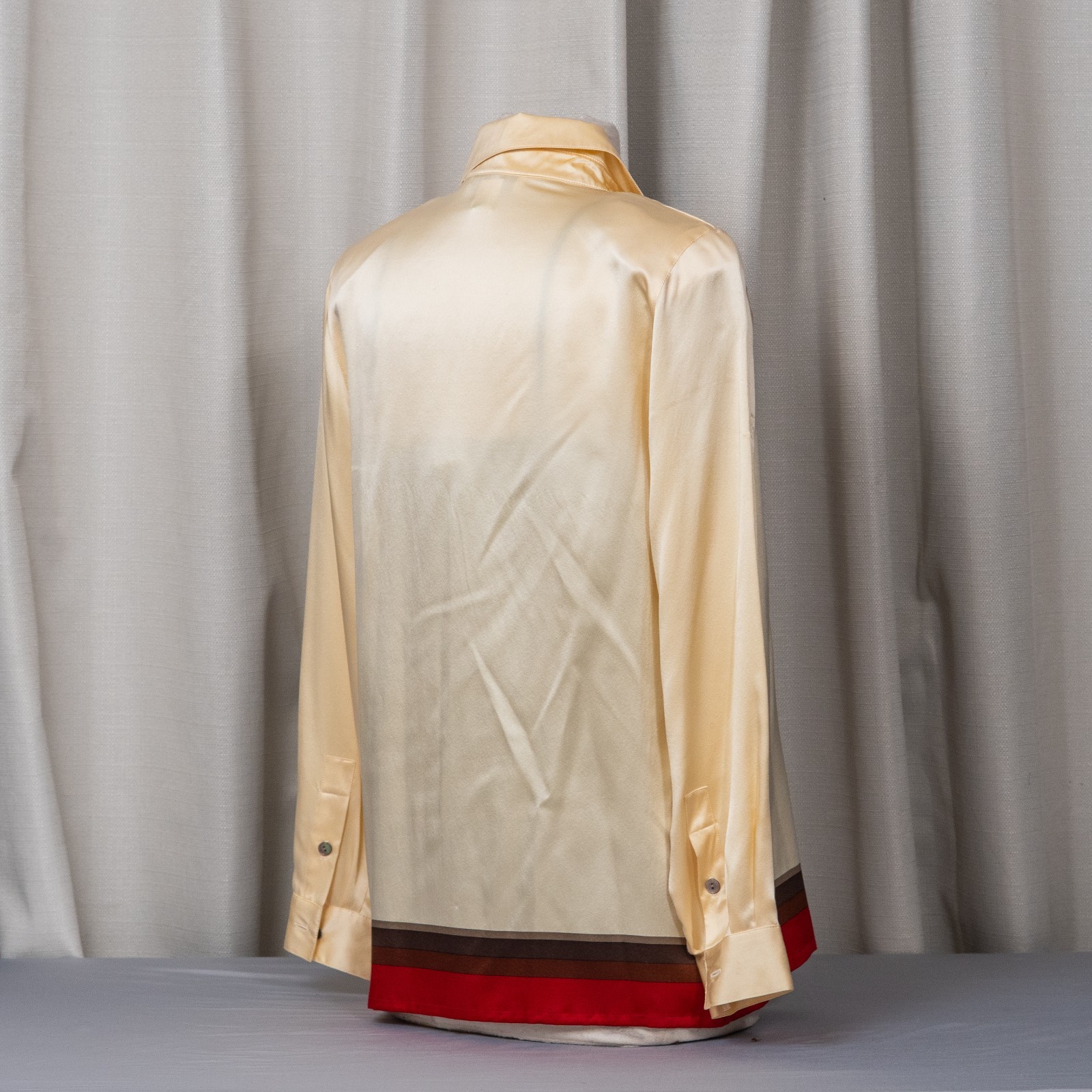 100% Silk Doncasters Women’s Button Up Ivory with Red Accents