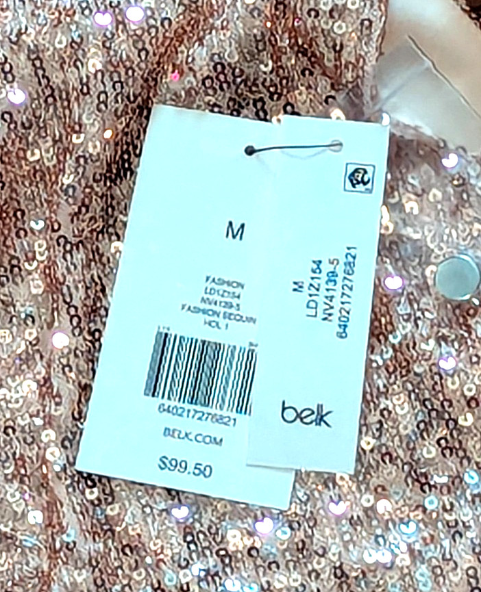 The Limited Belk Womens Gold Sequin Top Long Sleeve Sparkle Lined Extra Button M