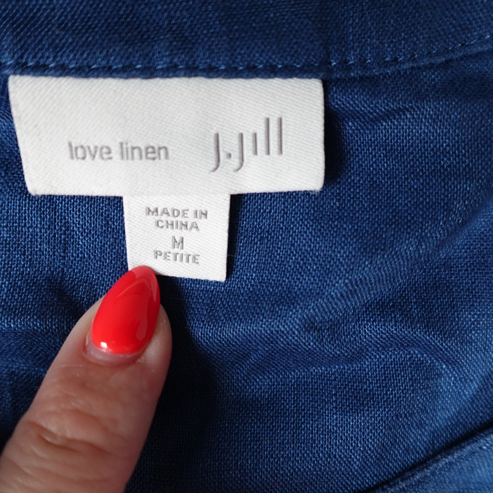 J Jill Top Womens Medium Petite Blue Love Linen Button Down Side Tie Lagenlook