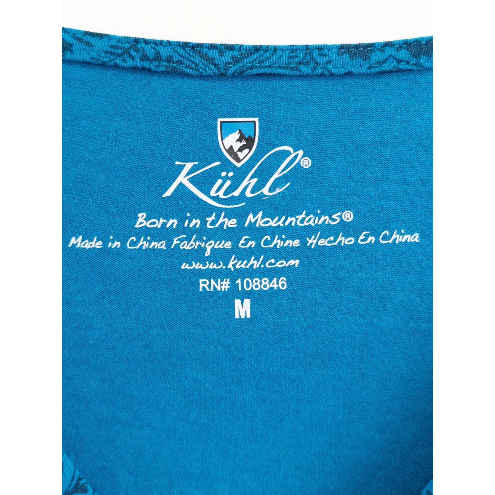 Kuhl V-Neck Ruched Top Women M Damask Gorpcore Boho Activewear Travel Hiking