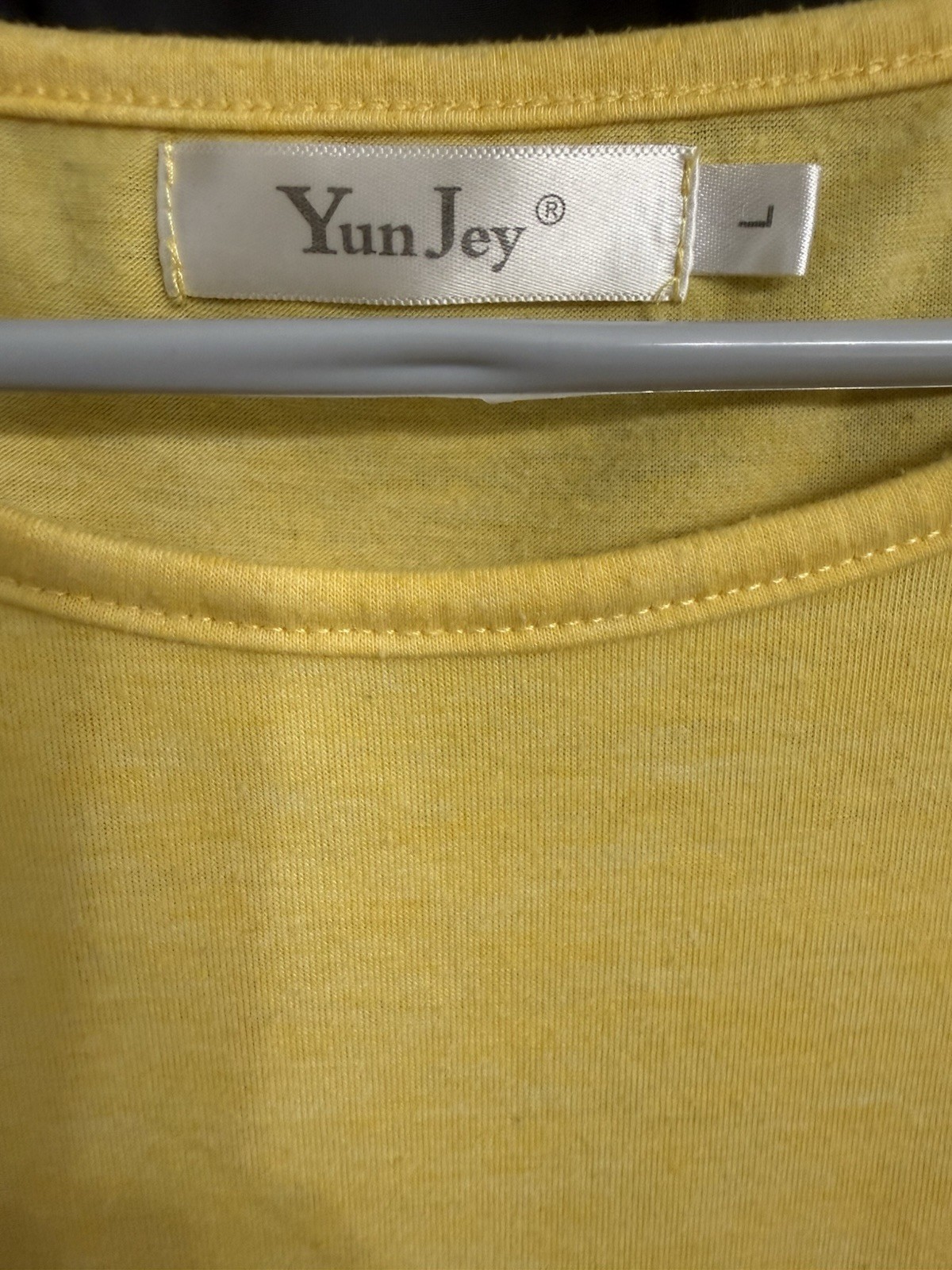 YunJey Women’s Colorblock Striped Knit T-Shirt Yellow Gray White Round Neck L