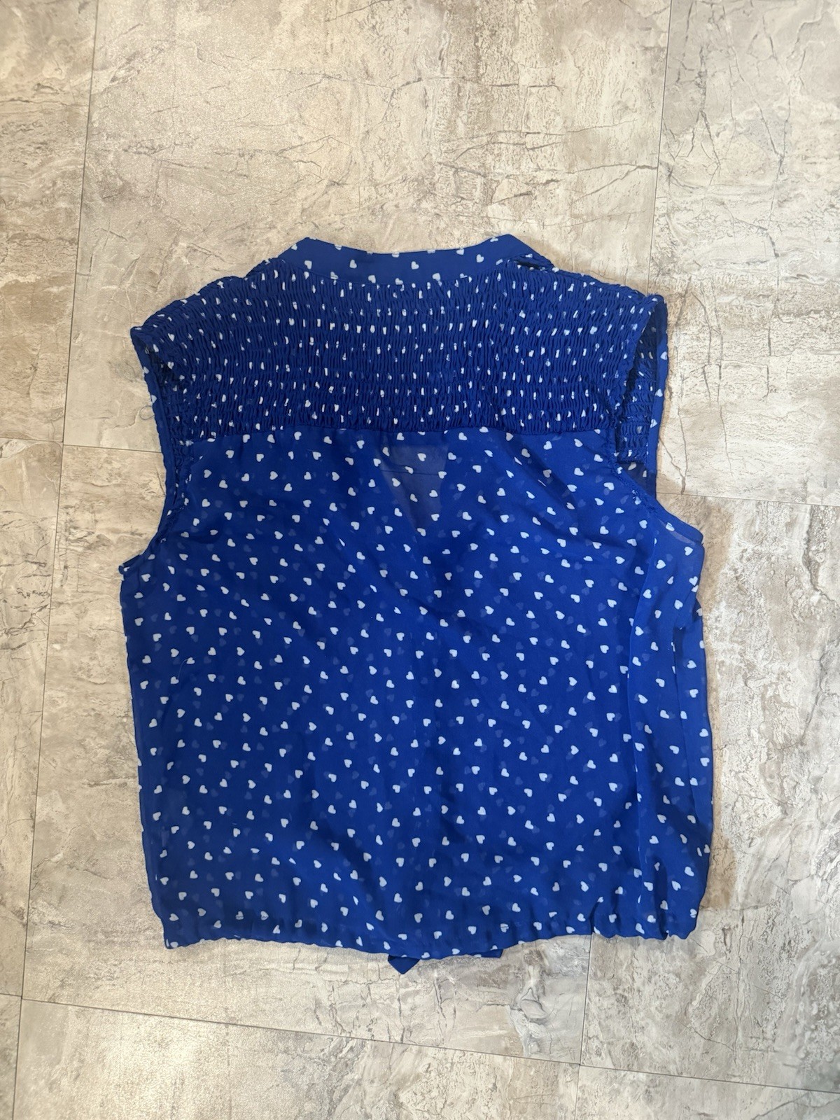 Delia*s Chiffon Blue Heart Cropped Sheer Sleevless Tie Blouse Size M