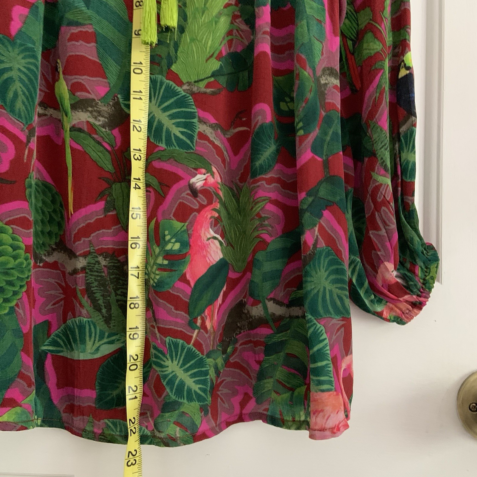 Just Bellina Tropical Parrot Tucan Floral Peasant Festival Blouse Tassels sz XS