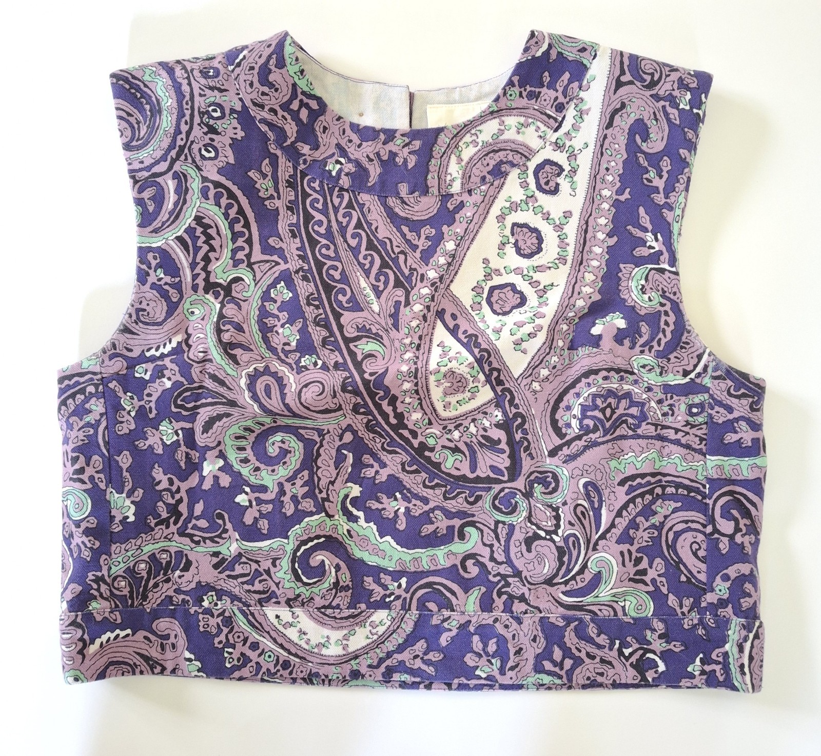 Julia Armory Purple Paisley Structured Cropped Cotton Blouse Small Preppy Luxury