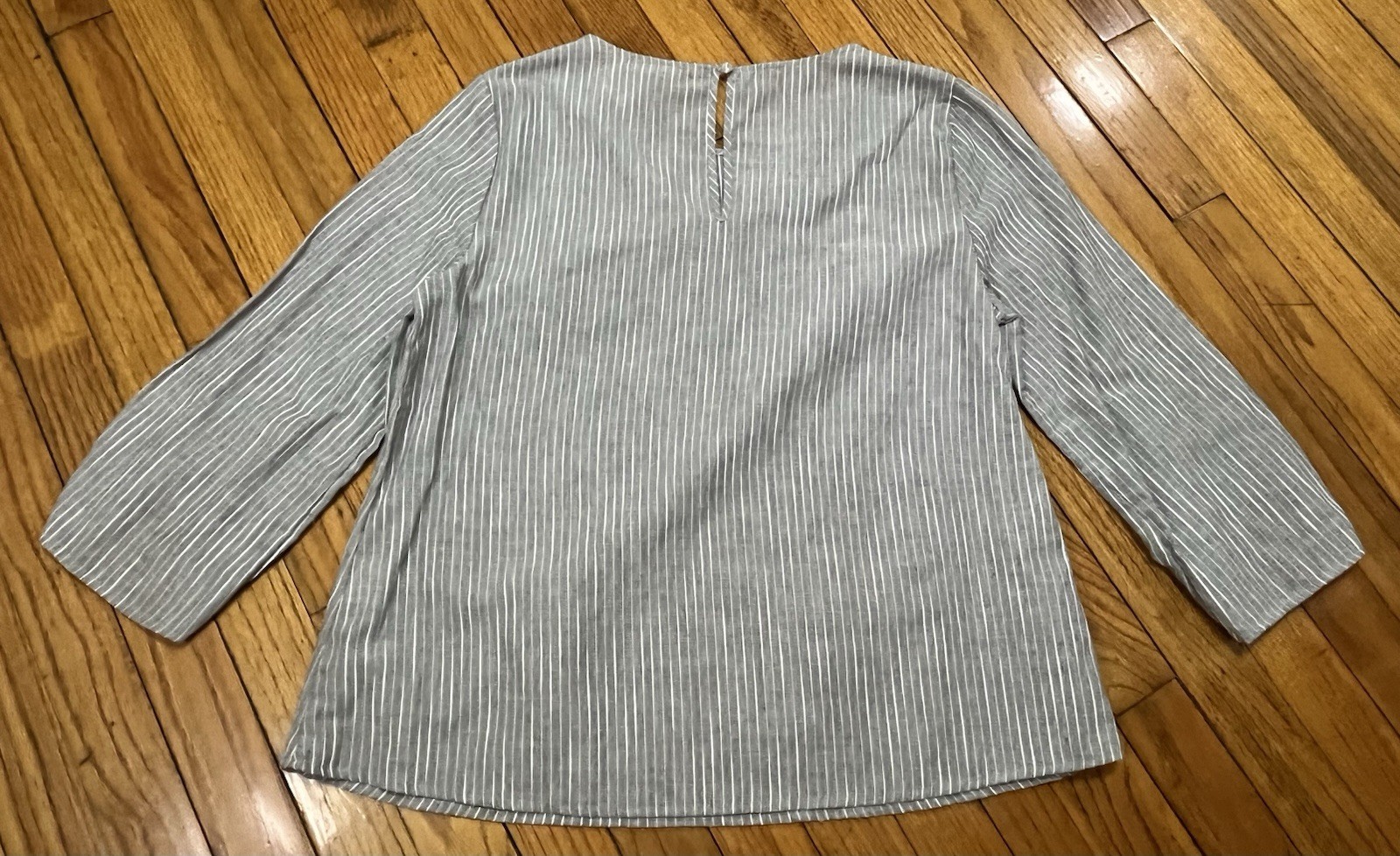 Promesa Gray and White Striped 3/4 Sleeve Cotton Blouse Top Women’s L