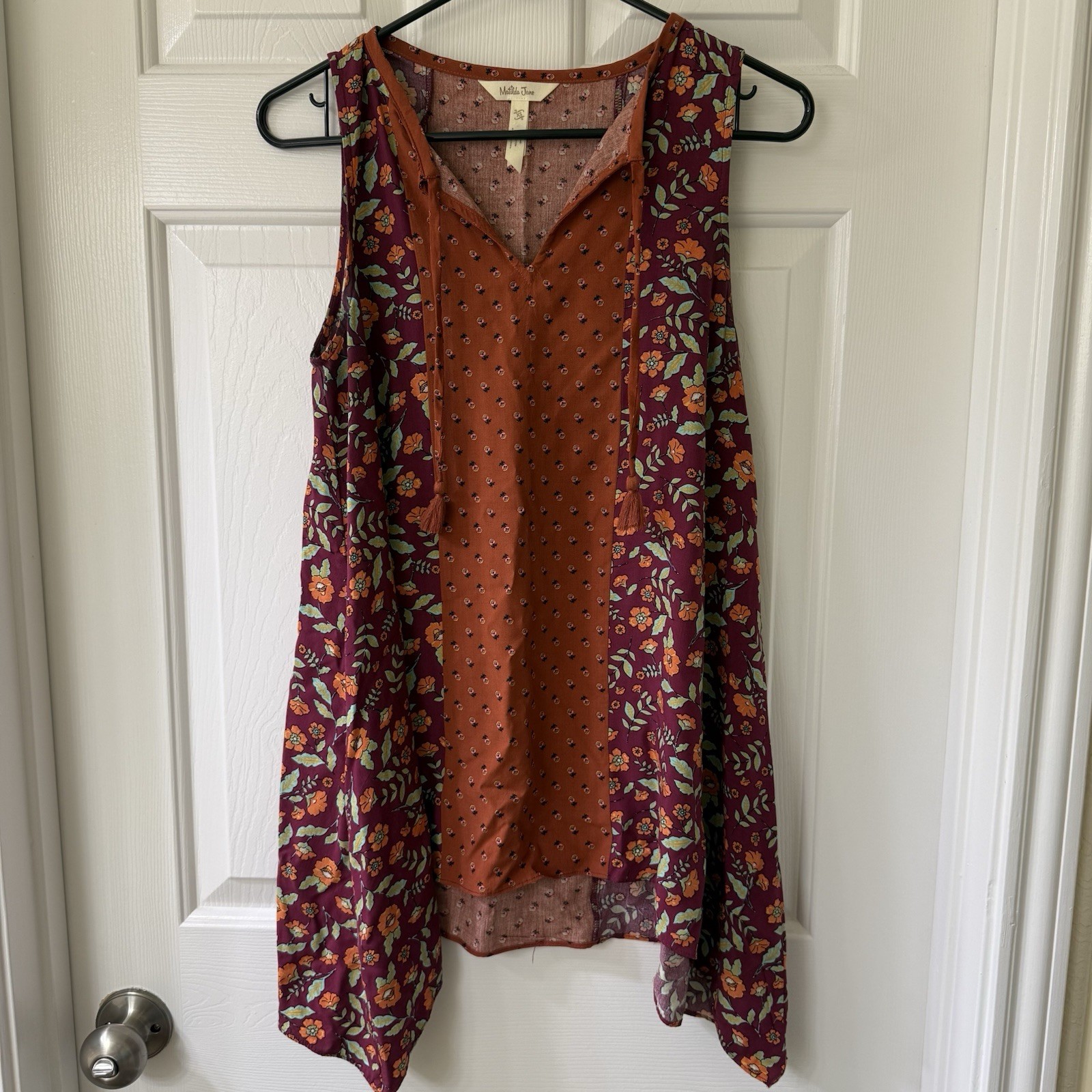 Matilda Jane Floral Sleeveless Swing Tunic Top Tassel Tie Boho Blouse Women’s XS