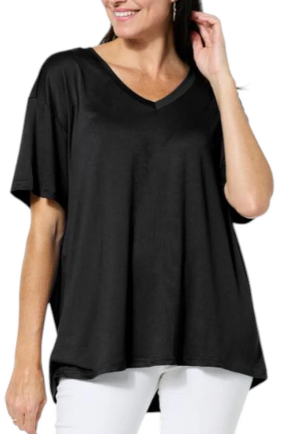 HUE Women’s All-Day Comfy Knit Oversized Boyfriend Tee Black