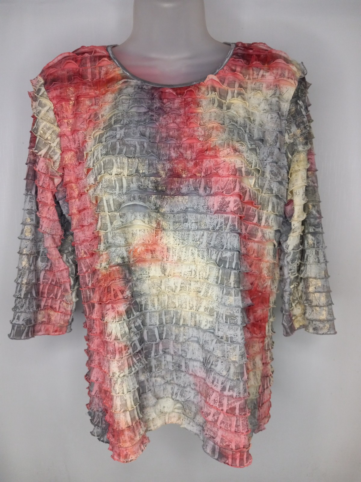Erin London Size Medium Blouse Top Multicolor Tie Dye Stretchy 3/4 Sleeves